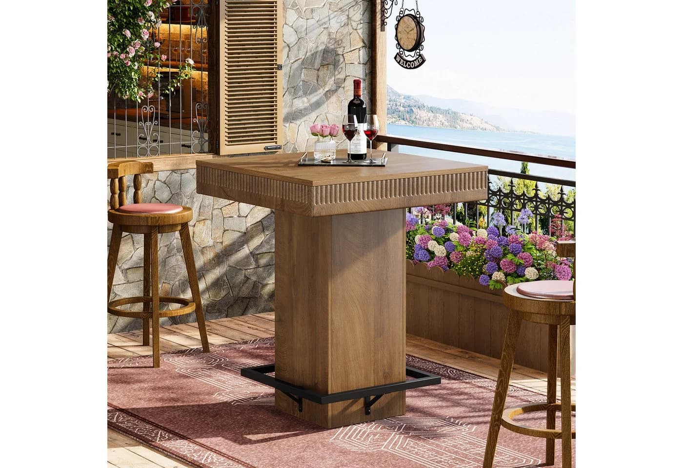 Tribesigns Bartisch 95 cm Stehtisch quadratisch Küchentisch mit Fußstütze - Bild 3