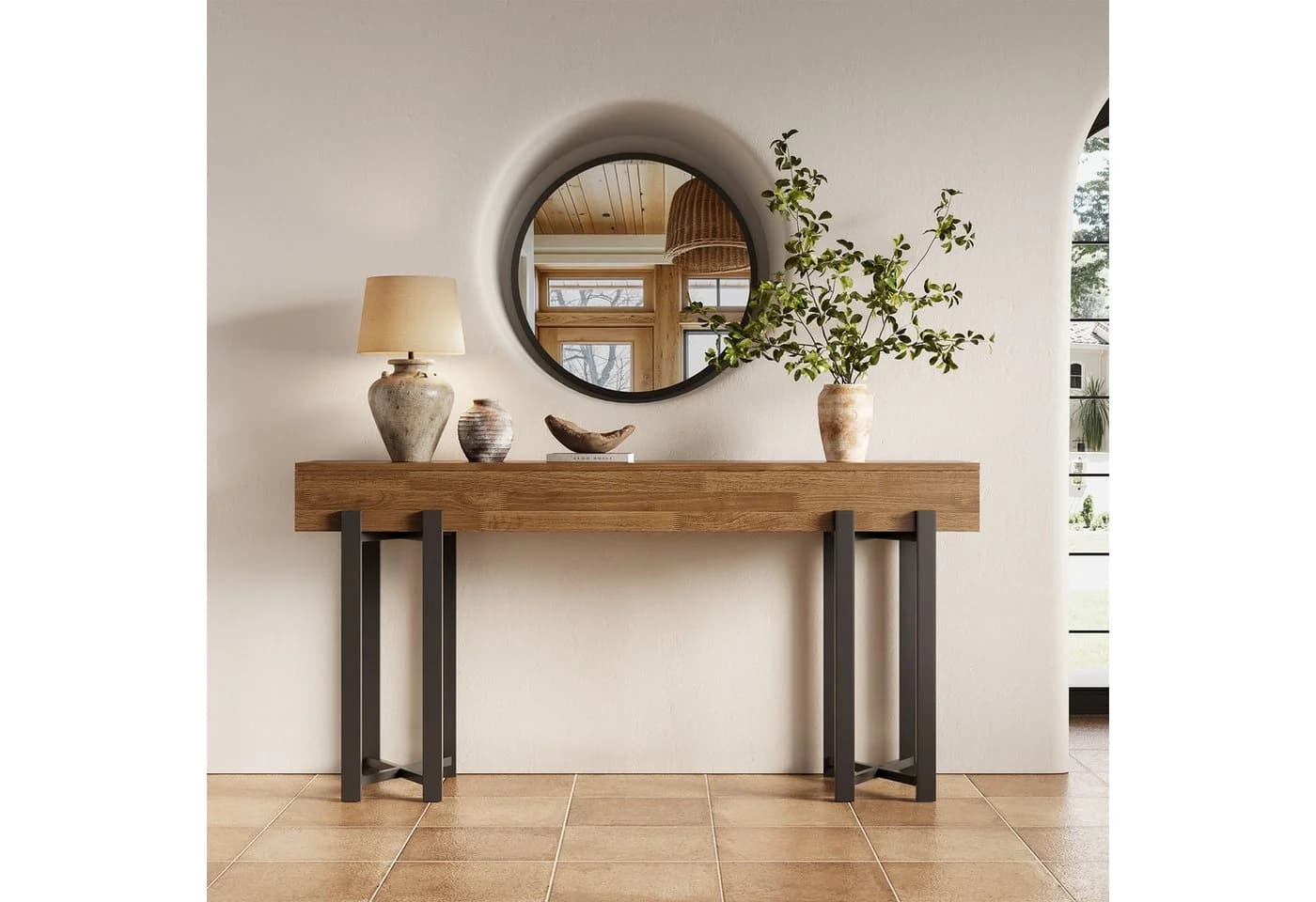 Tribesigns Konsolentisch Landhausstil Eichenoptik Metallgestell - Bild 4
