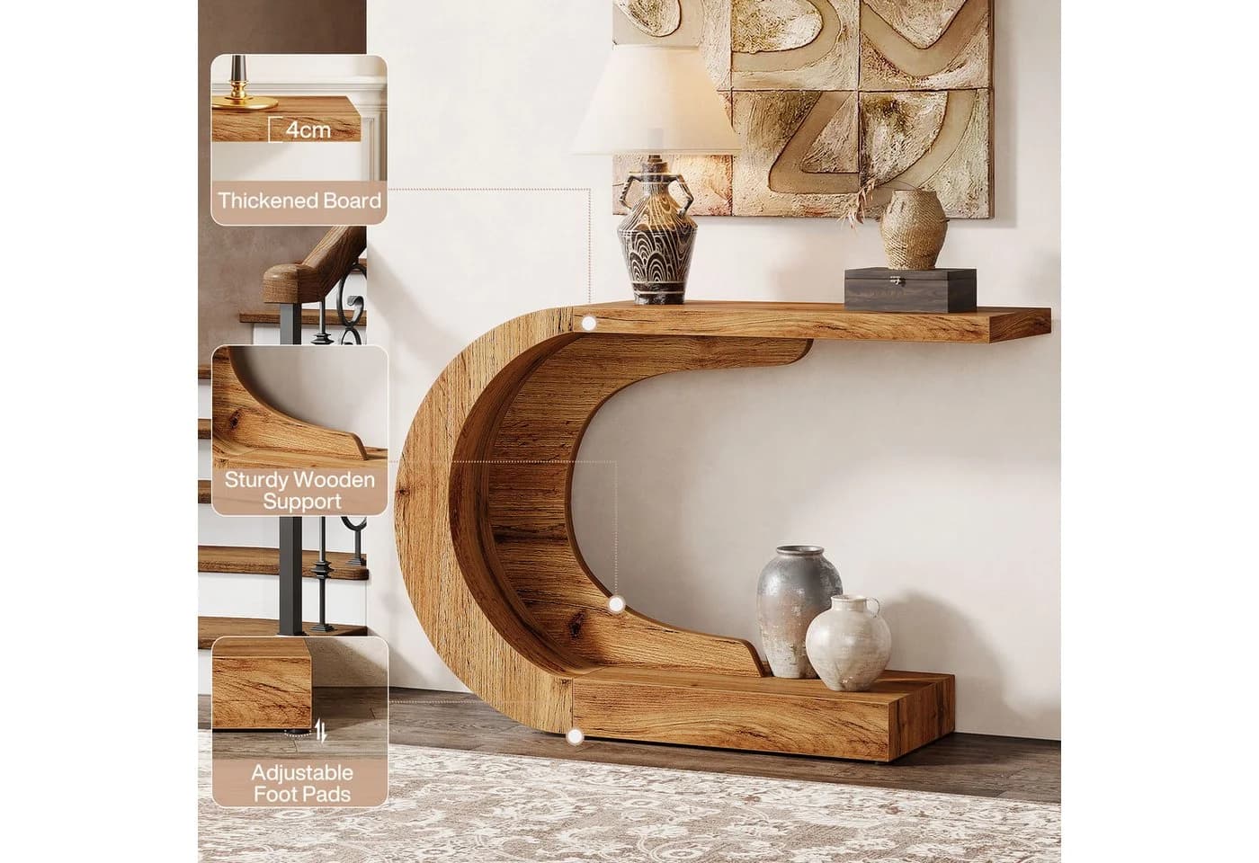 Tribesigns Konsolentisch Holz C-förmiger Flurtisch 110x35cm Beistelltisch Sofatisch