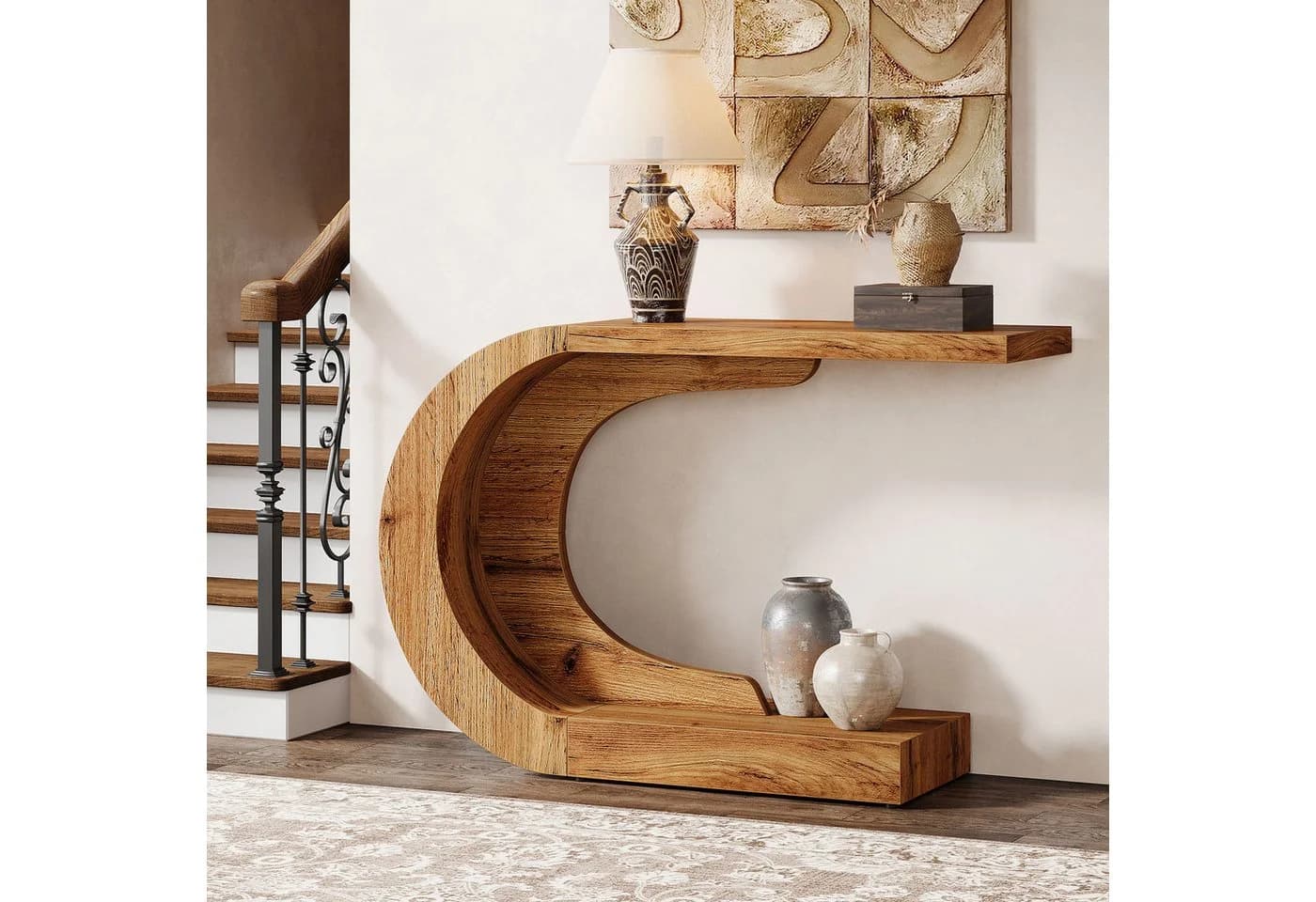 Tribesigns Konsolentisch Holz C-förmiger Flurtisch 110x35cm Beistelltisch Sofatisch - Bild 2