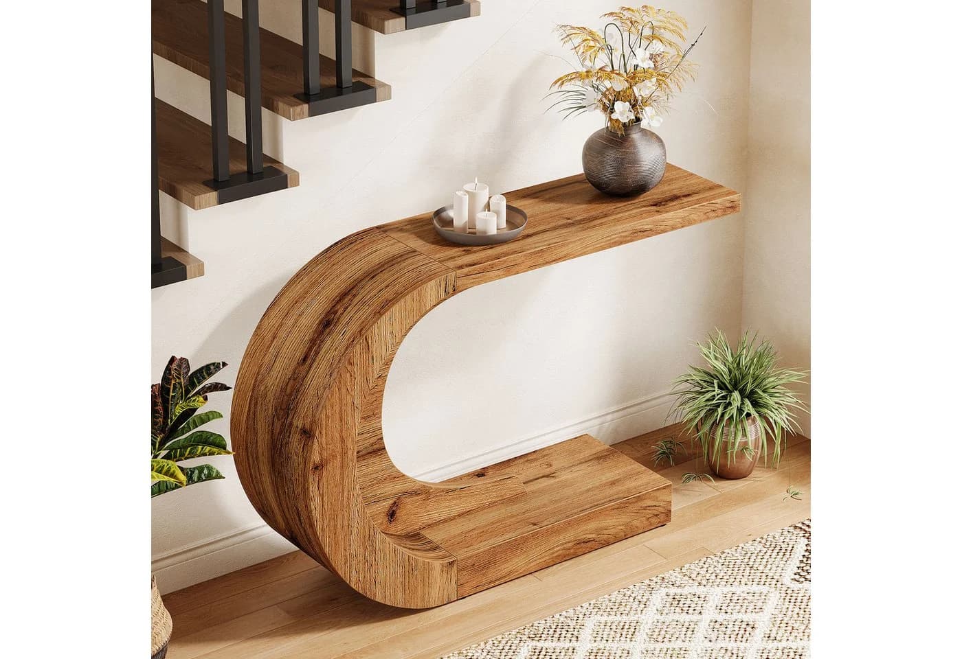 Tribesigns Konsolentisch Holz C-förmiger Flurtisch 110x35cm Beistelltisch Sofatisch - Bild 3