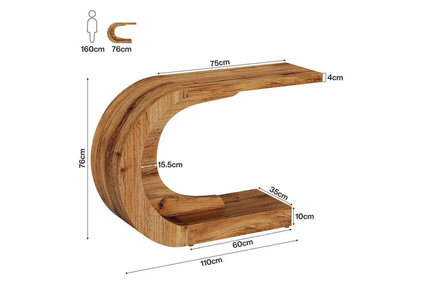 Tribesigns Konsolentisch Holz C-förmiger Flurtisch 110x35cm Beistelltisch Sofatisch - Bild 4