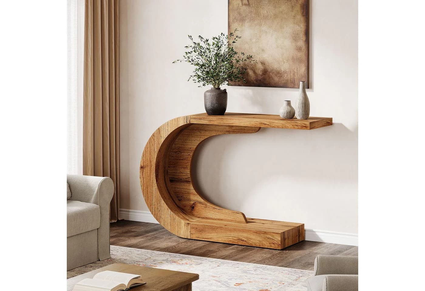 Tribesigns Konsolentisch Holz C-förmiger Flurtisch 110x35cm Beistelltisch Sofatisch - Bild 5