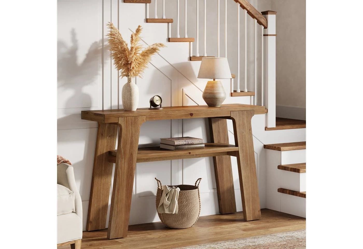 Tribesigns Konsolentisch 120 cm Massivholz Landhausstil Braun - Bild 2