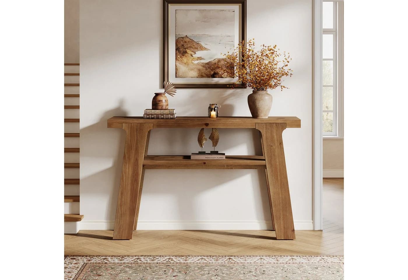 Tribesigns Konsolentisch 120 cm Massivholz Landhausstil Braun - Bild 3