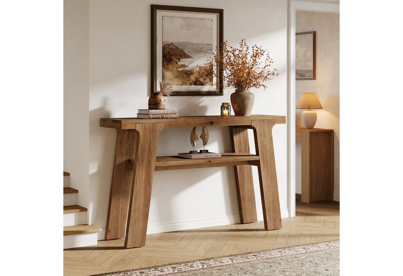 Tribesigns Konsolentisch 120 cm Massivholz Landhausstil Braun - Bild 4