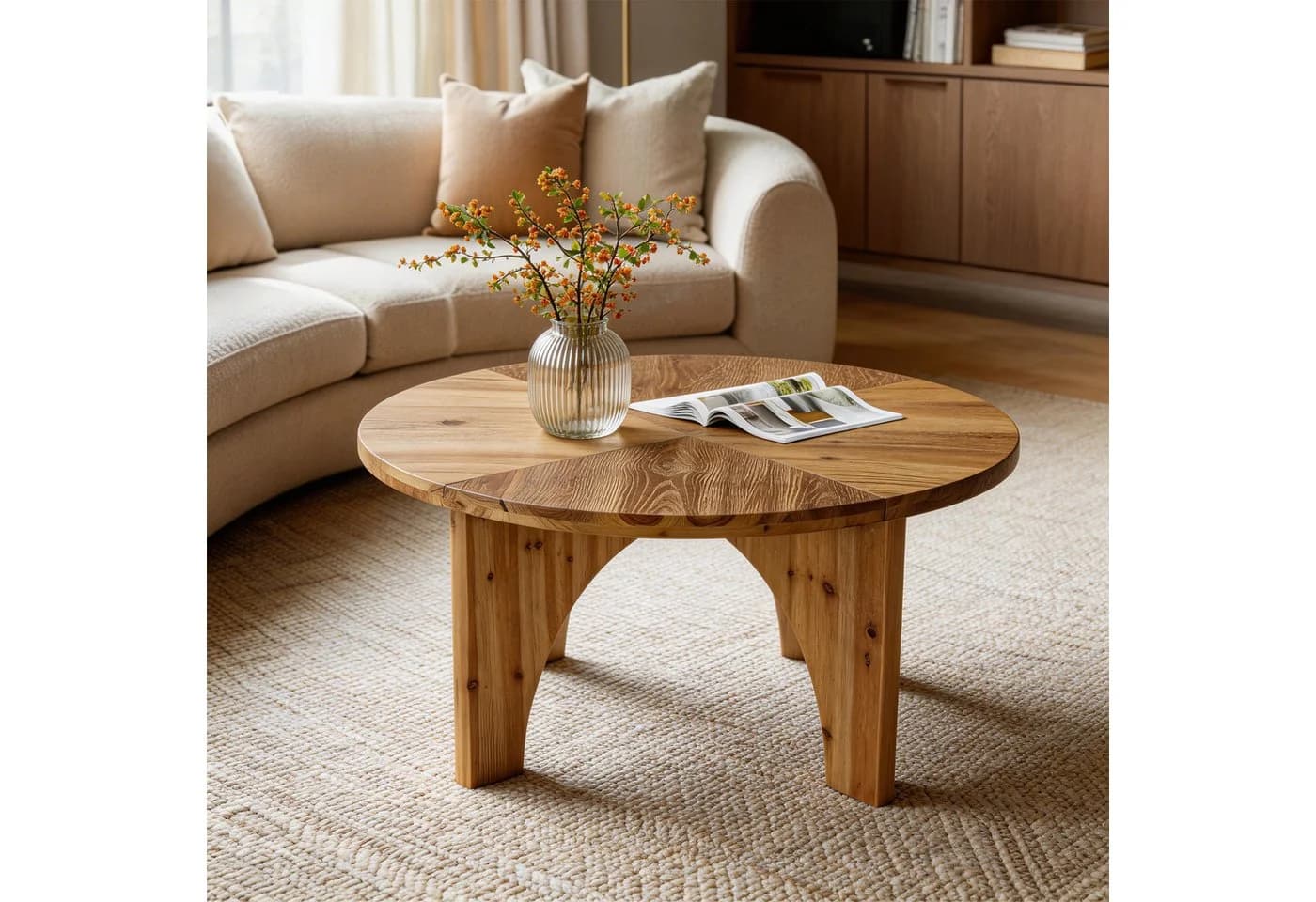 Tribesigns Couchtisch Runde 80 cm Braun Landhausstil - Bild 2