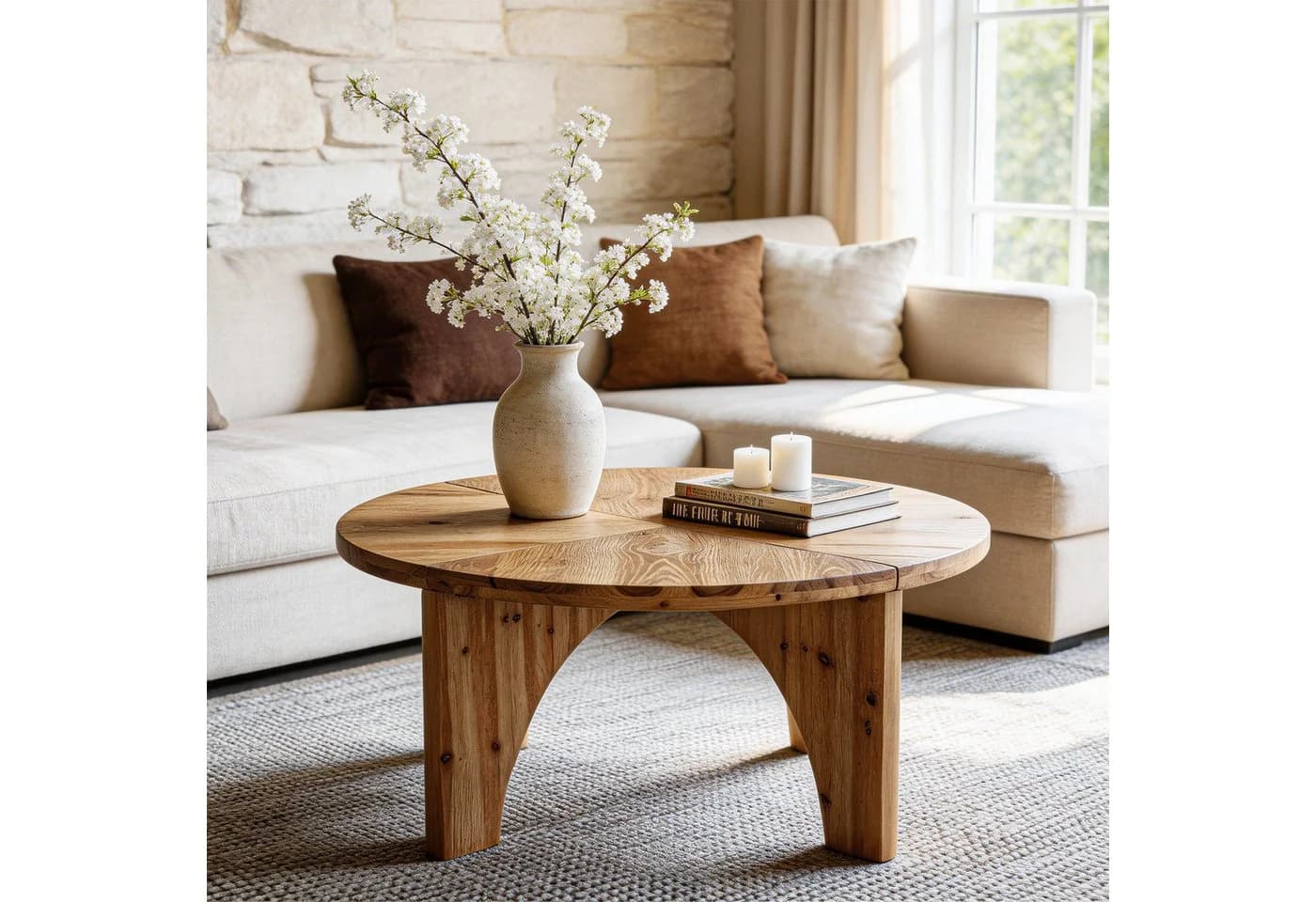 Tribesigns Couchtisch Runde 80 cm Braun Landhausstil - Bild 3