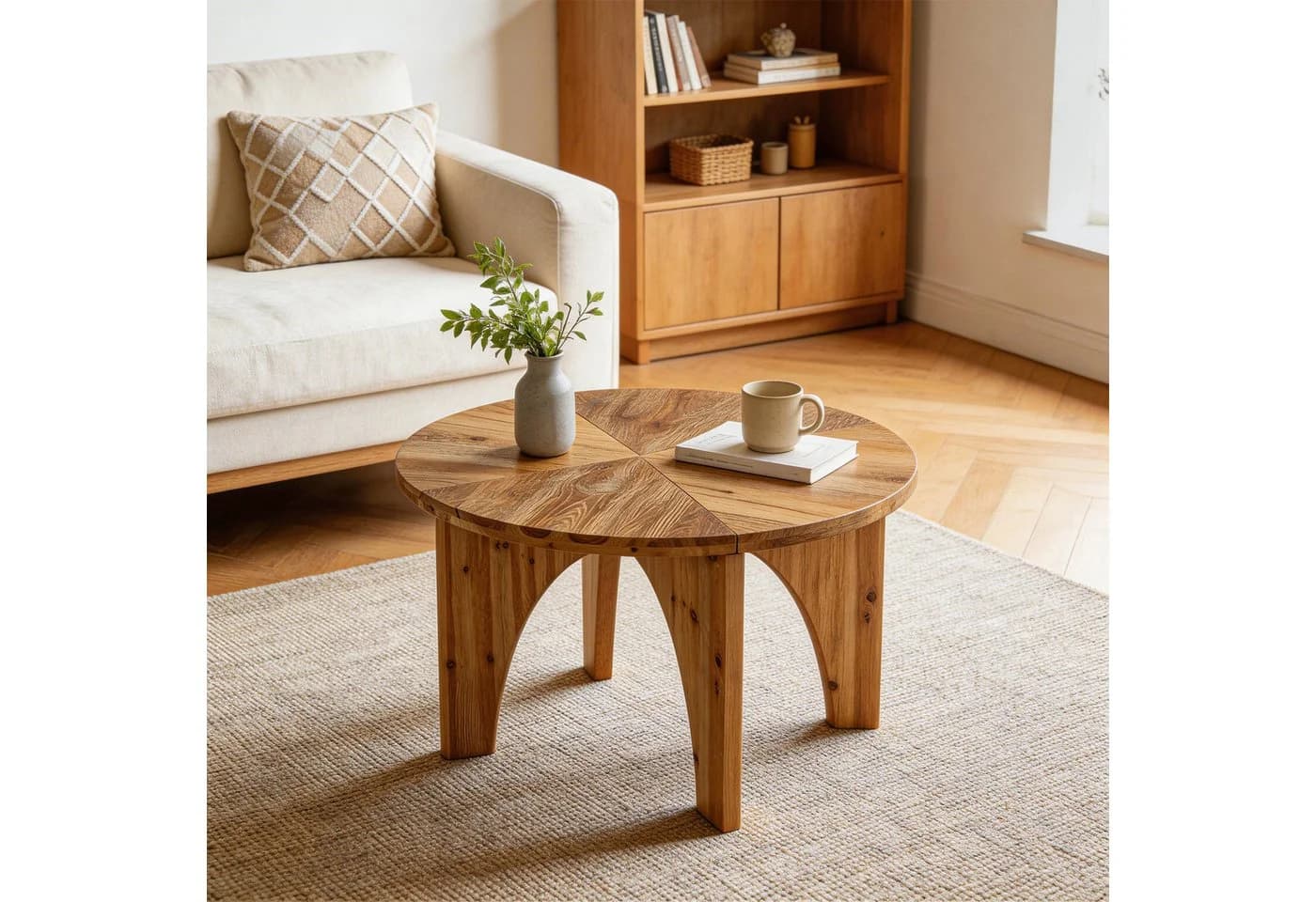 Tribesigns Couchtisch Runde 80 cm Braun Landhausstil - Bild 4