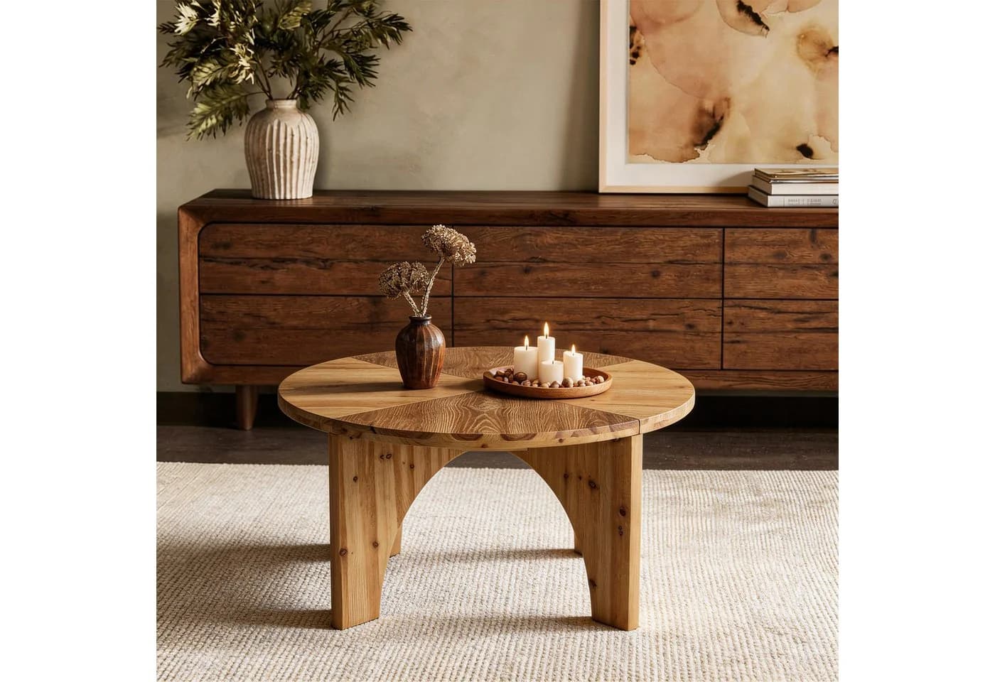 Tribesigns Couchtisch Runde 80 cm Braun Landhausstil - Bild 5
