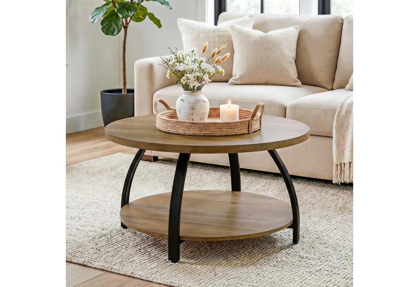 Tribesigns Couchtisch Rund 2-stufig Landhausstil - Bild 5