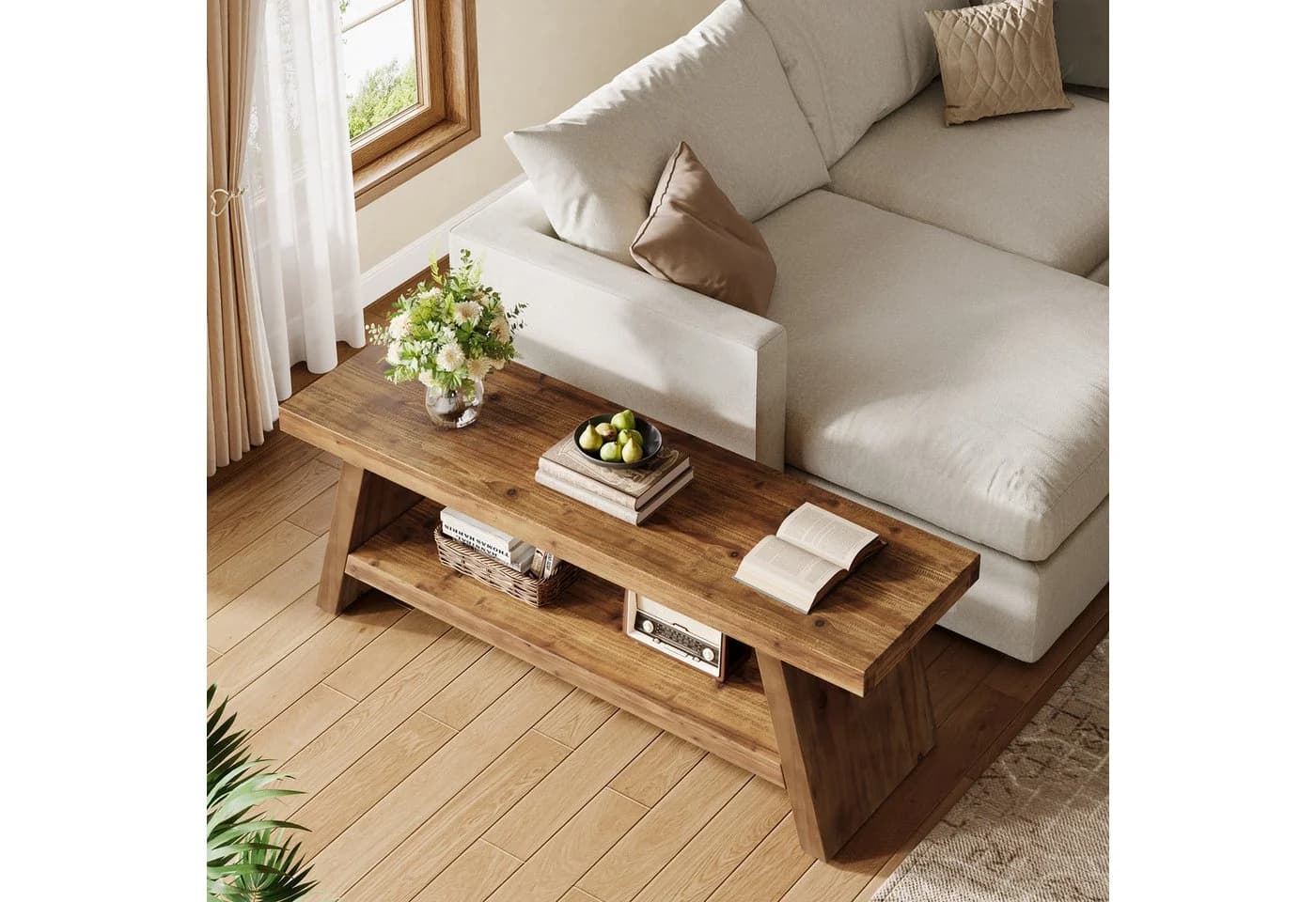 Tribesigns Schuhbank 120 cm Flurbank Massivholz Braun - Bild 5