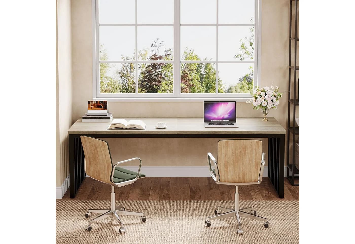 Tribesigns Schreibtisch 180 cm Grau mit Metallgestell