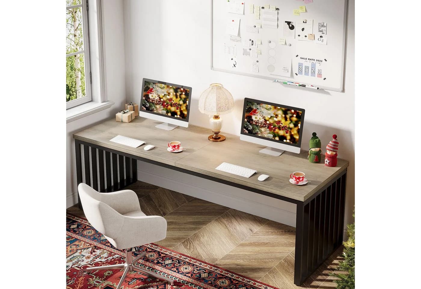 Tribesigns Schreibtisch 180 cm Grau mit Metallgestell - Bild 2