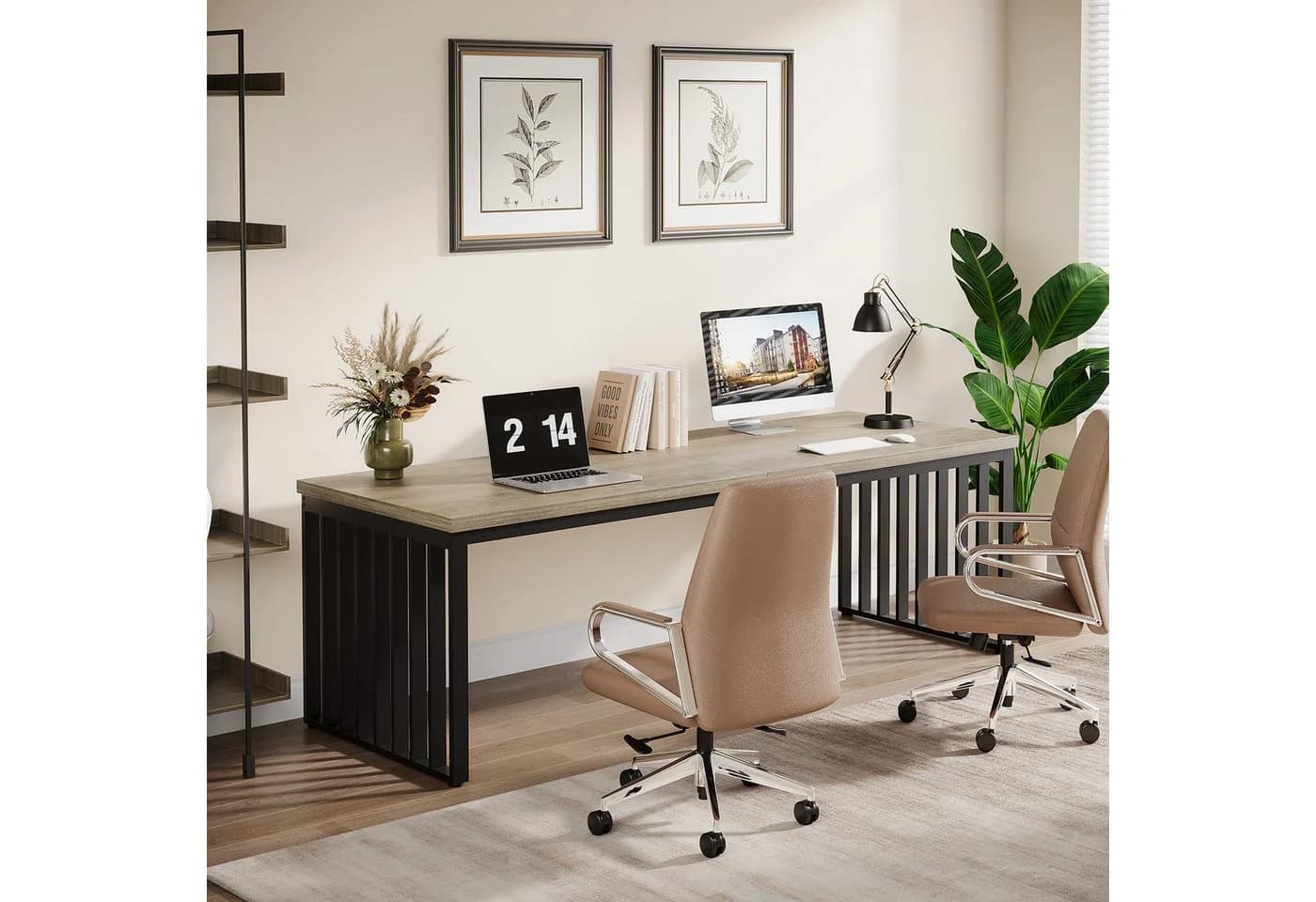 Tribesigns Schreibtisch 180 cm Grau mit Metallgestell - Bild 3
