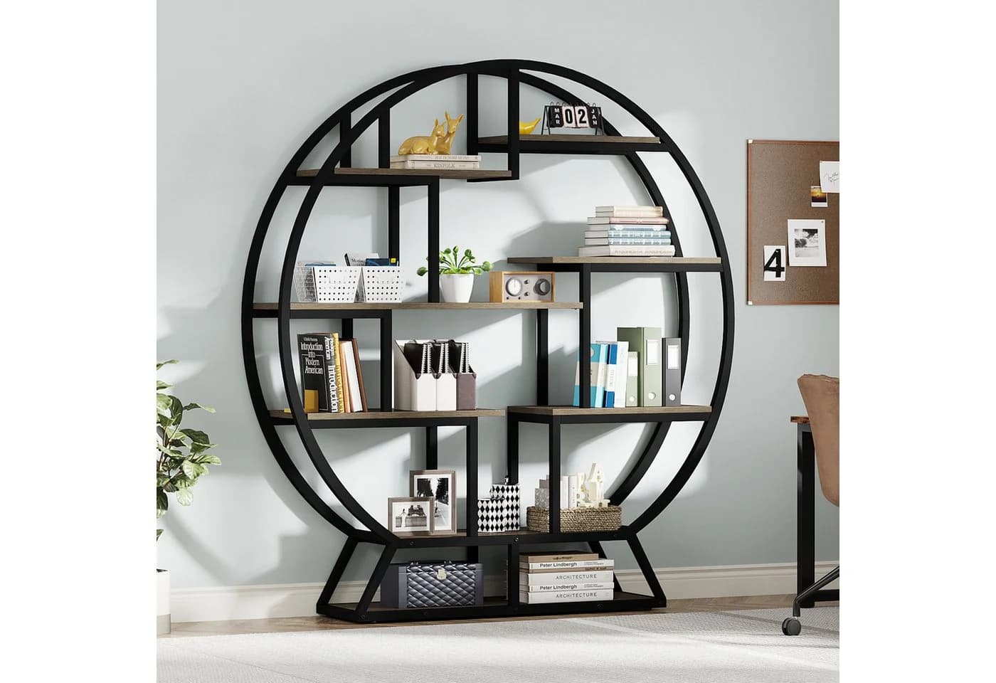 Tribesigns Rundes Bücherregal Industrial Rustikal Braun/Schwarz