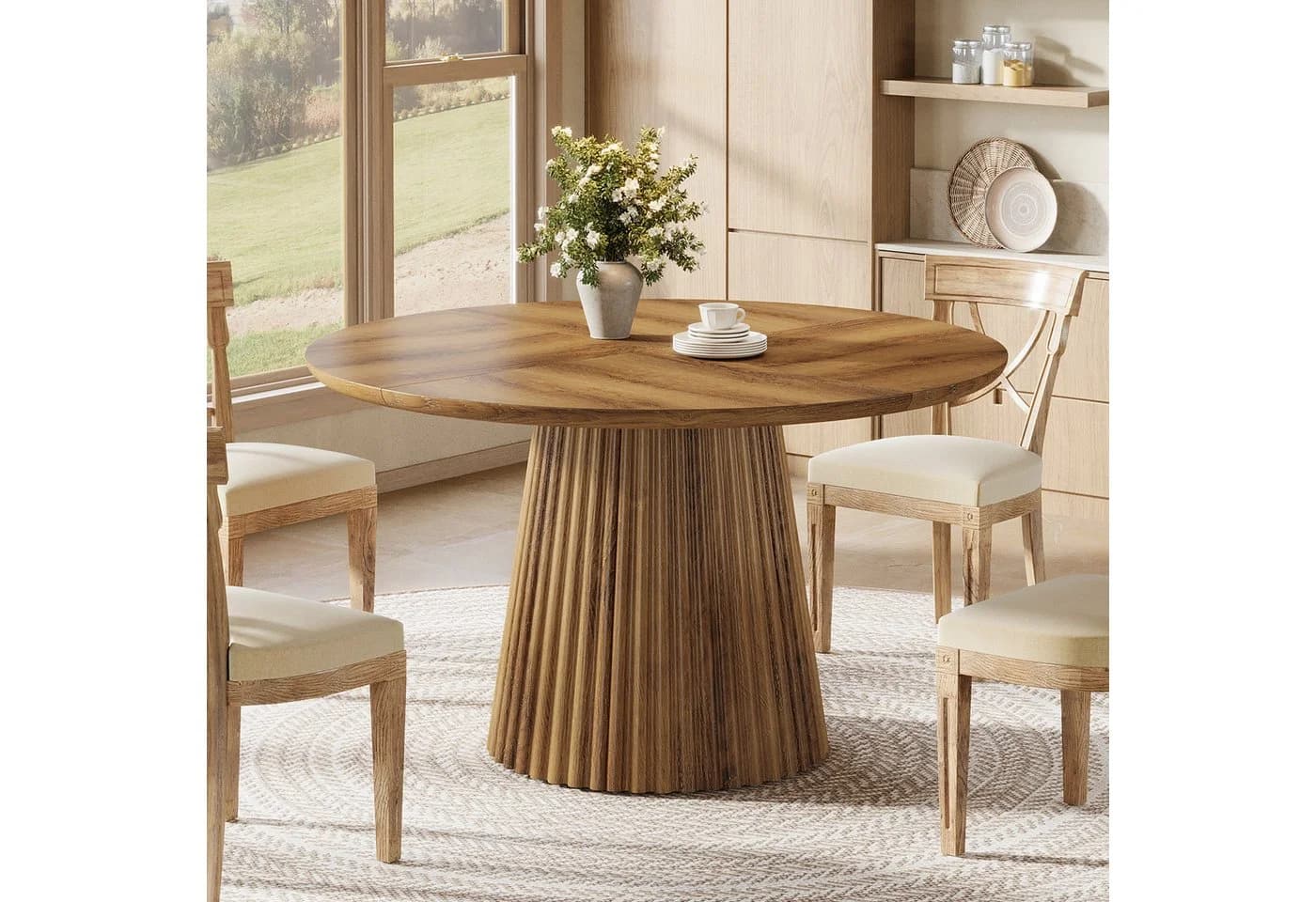Tribesigns Runder Esstisch 120 cm Braun Schwarz Landhausstil - Bild 3