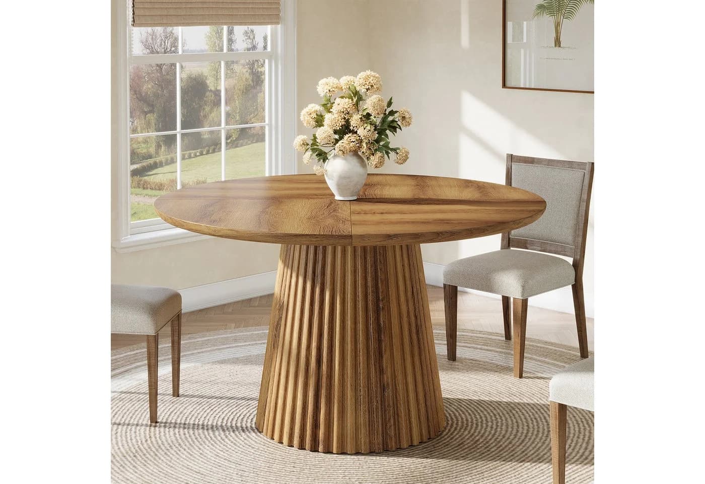 Tribesigns Runder Esstisch 120 cm Braun Schwarz Landhausstil - Bild 4