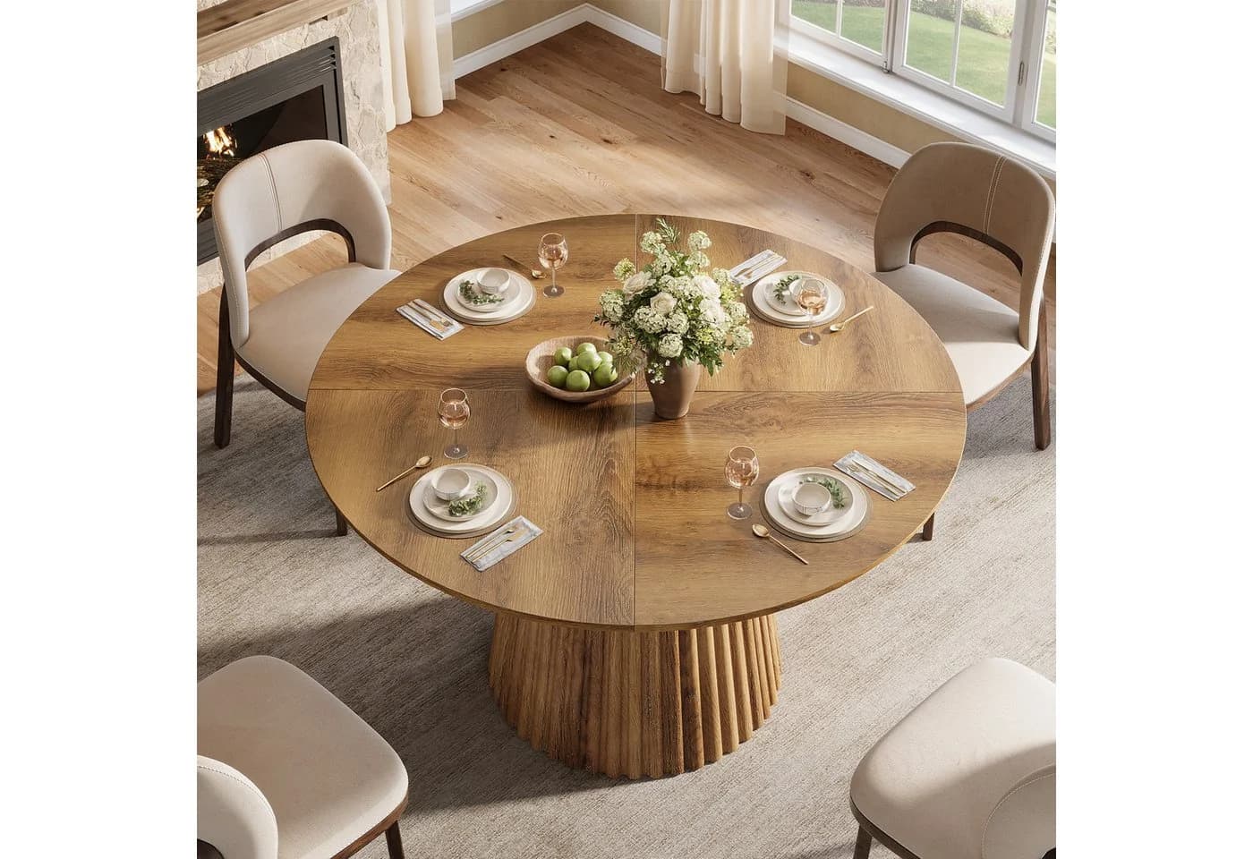 Tribesigns Runder Esstisch 120 cm Braun Schwarz Landhausstil - Bild 5