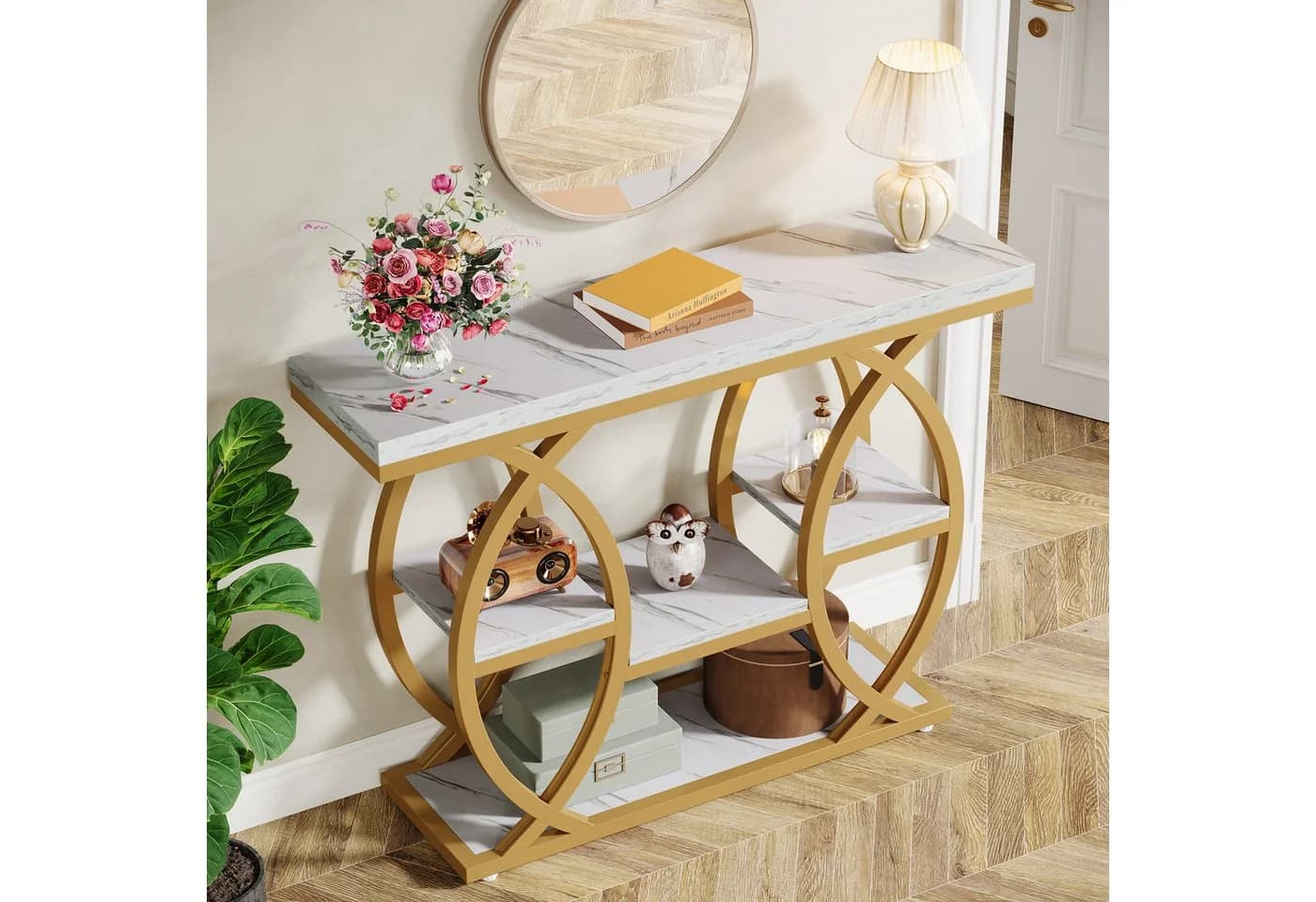 Tribesigns Konsolentisch Schmal 100x30cm Industrieller Flurtisch Weißgold - Bild 5