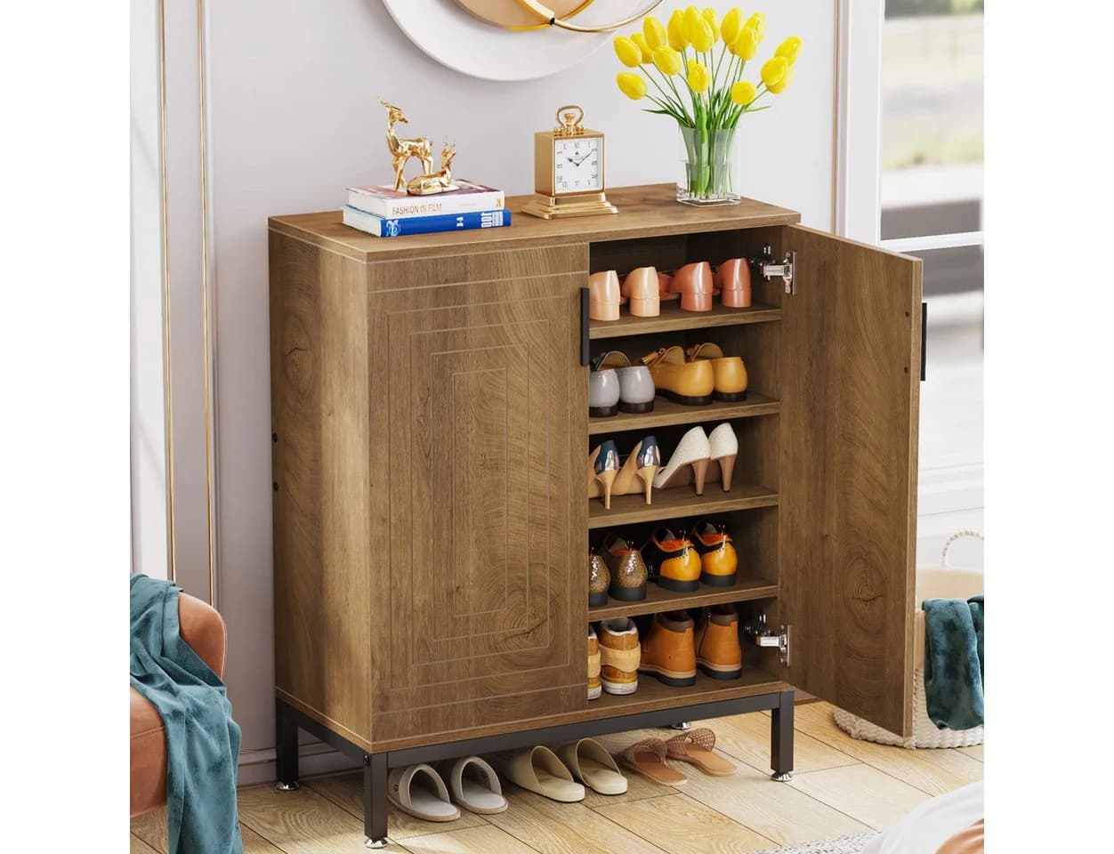 Tribesigns Schuhschrank 5-stufig mit Türen Braun/Schwarz - Bild 2