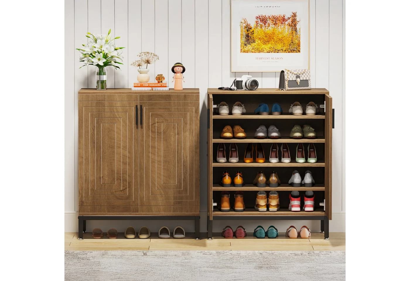 Tribesigns Schuhschrank 5-stufig mit Türen Braun/Schwarz - Bild 3