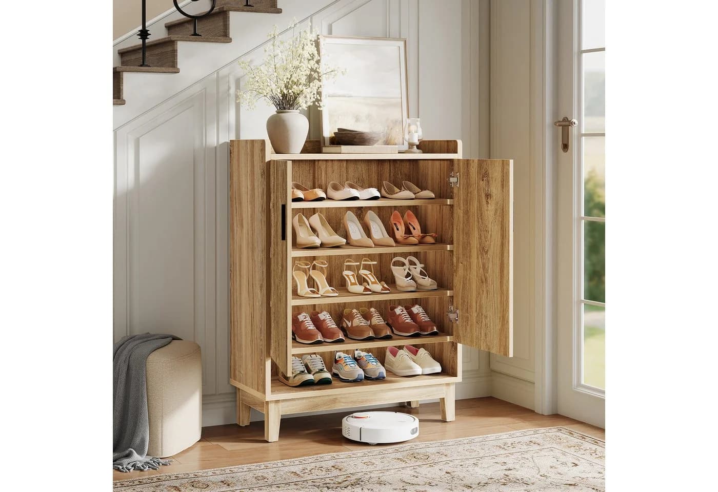 Tribesigns Schuhschrank mit 2 Türen Natur - Bild 3