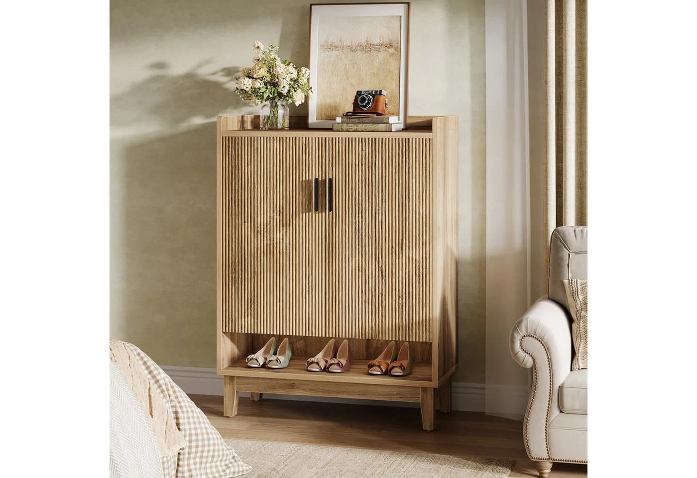 Tribesigns Schuhschrank mit 2 Türen Natur - Bild 4