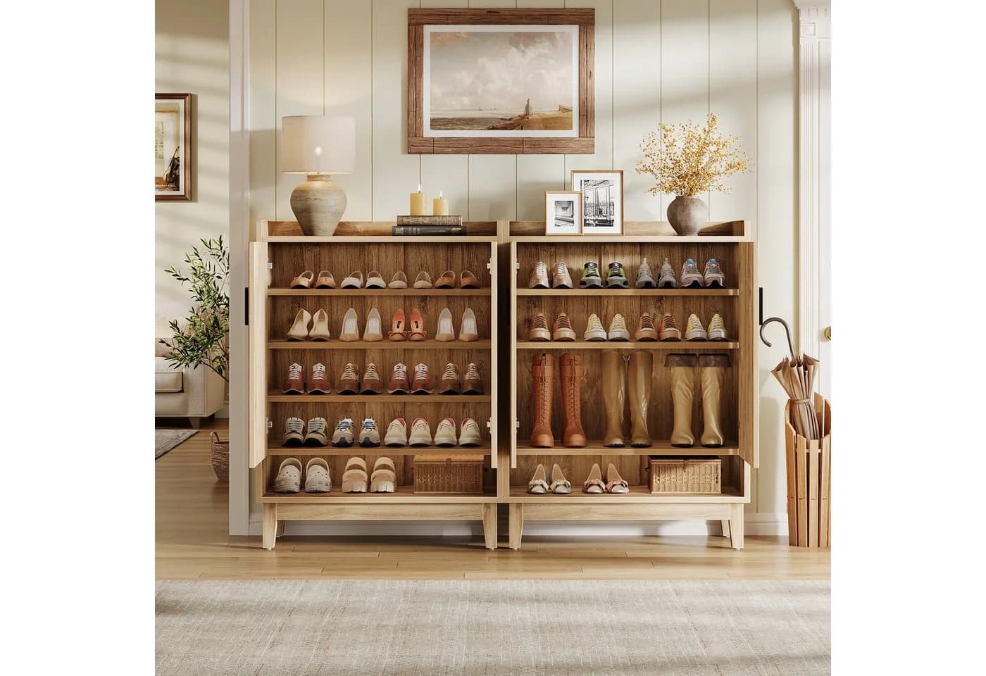 Tribesigns Schuhschrank mit 2 Türen Natur - Bild 5