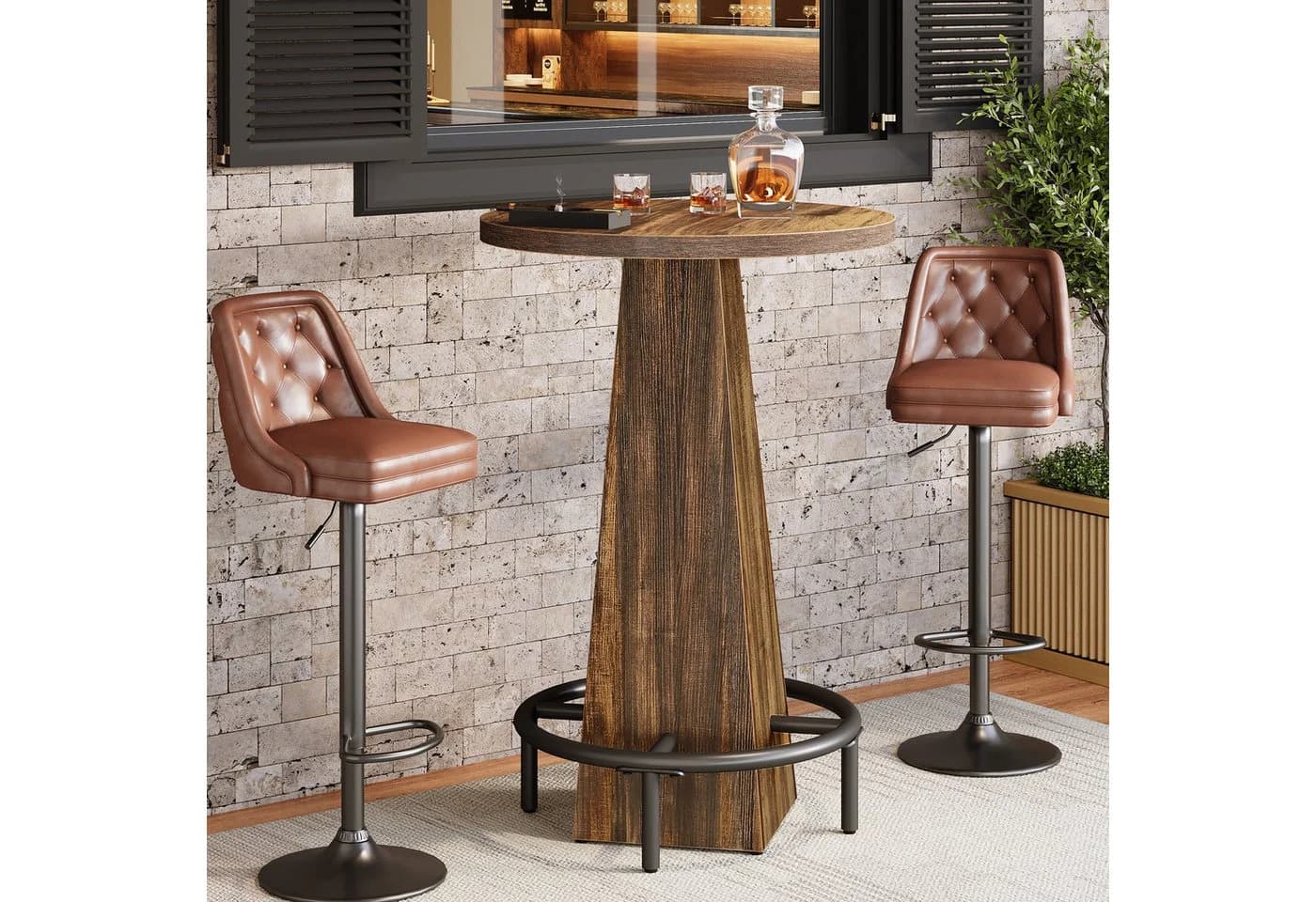 Tribesigns Bartisch 95cm Rund Braun MDF