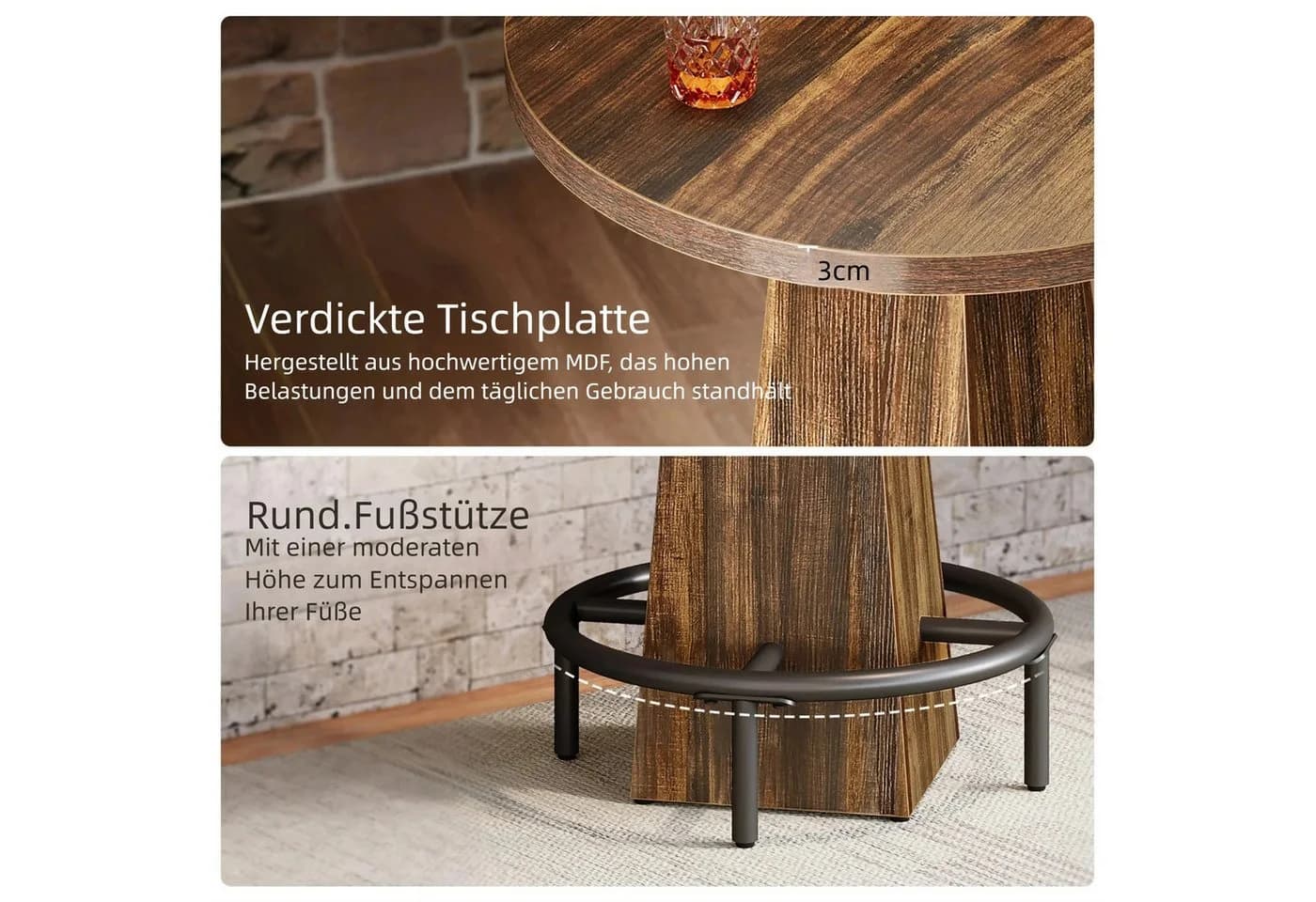 Tribesigns Bartisch 95cm Rund Braun MDF - Bild 5