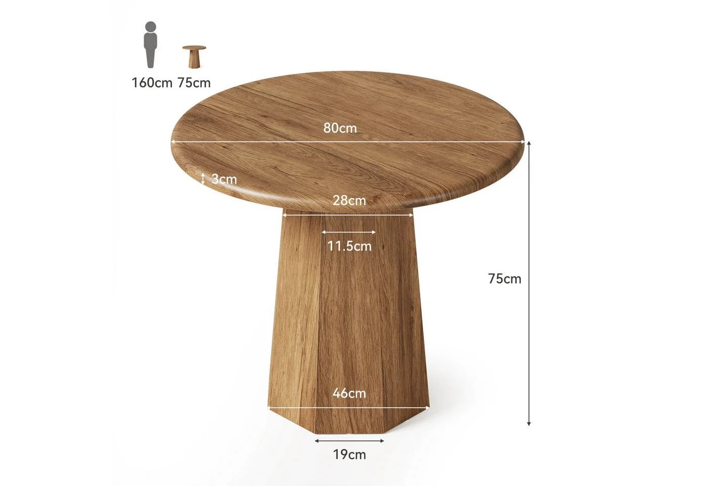 Tribesigns Runder Esstisch 80 cm Braun Achteckiges Untergestell - Bild 4