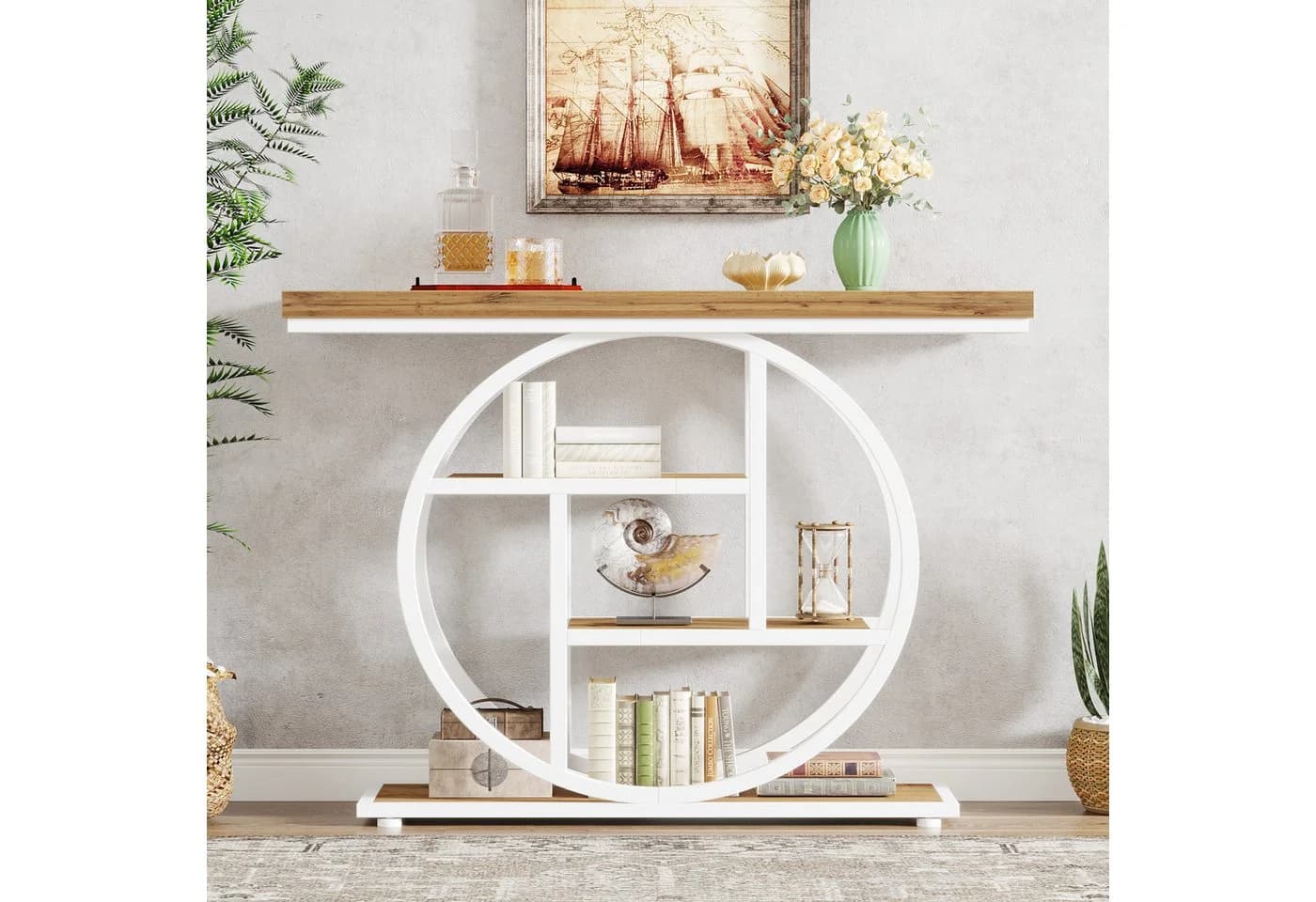 Tribesigns Konsolentisch Industrieller Sofatisch mit 4 Ablageflächen für Wohnzimmer 105x30x80cm
