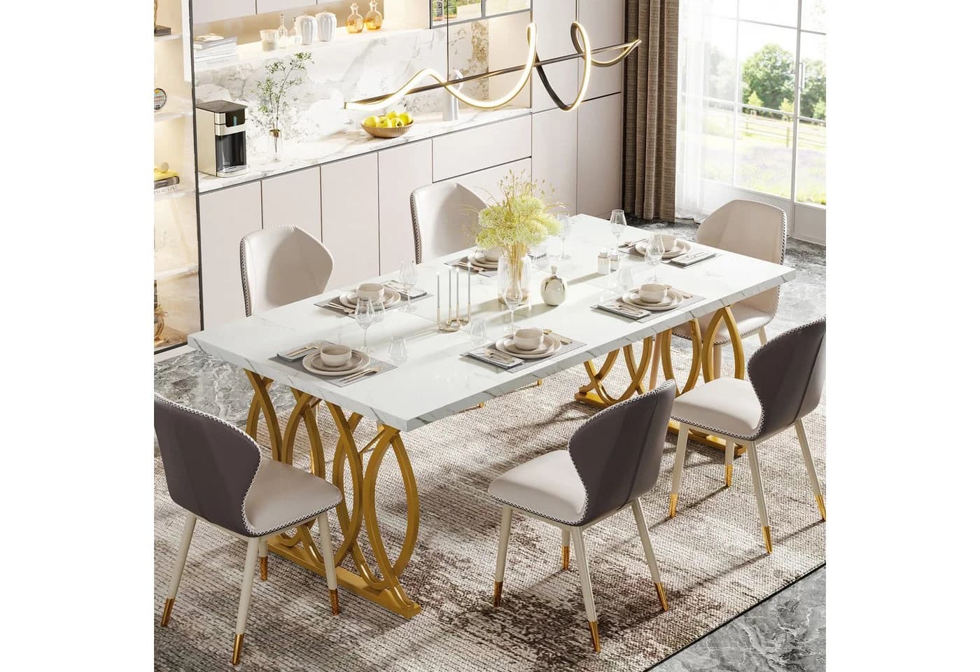 Tribesigns Moderner Esstisch Weiß Rechteckig - Bild 4