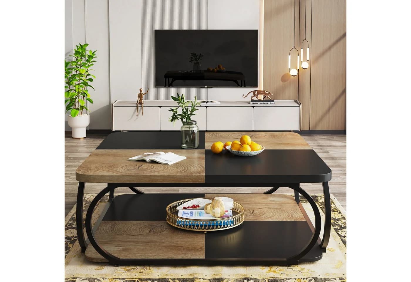 Tribesigns Couchtisch 100x100x50 cm Quadratisch Landhausstil