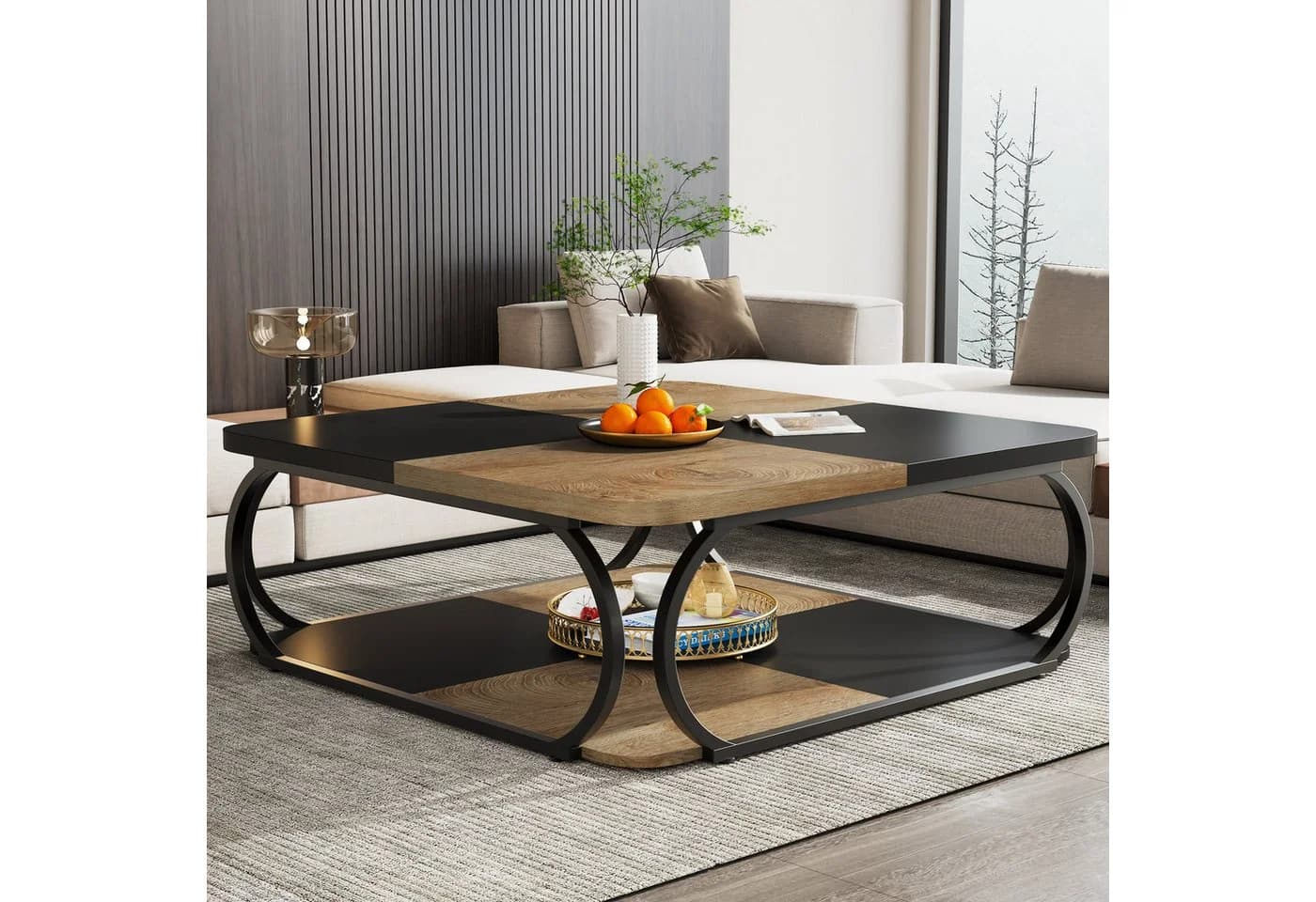 Tribesigns Couchtisch 100x100x50 cm Quadratisch Landhausstil - Bild 3