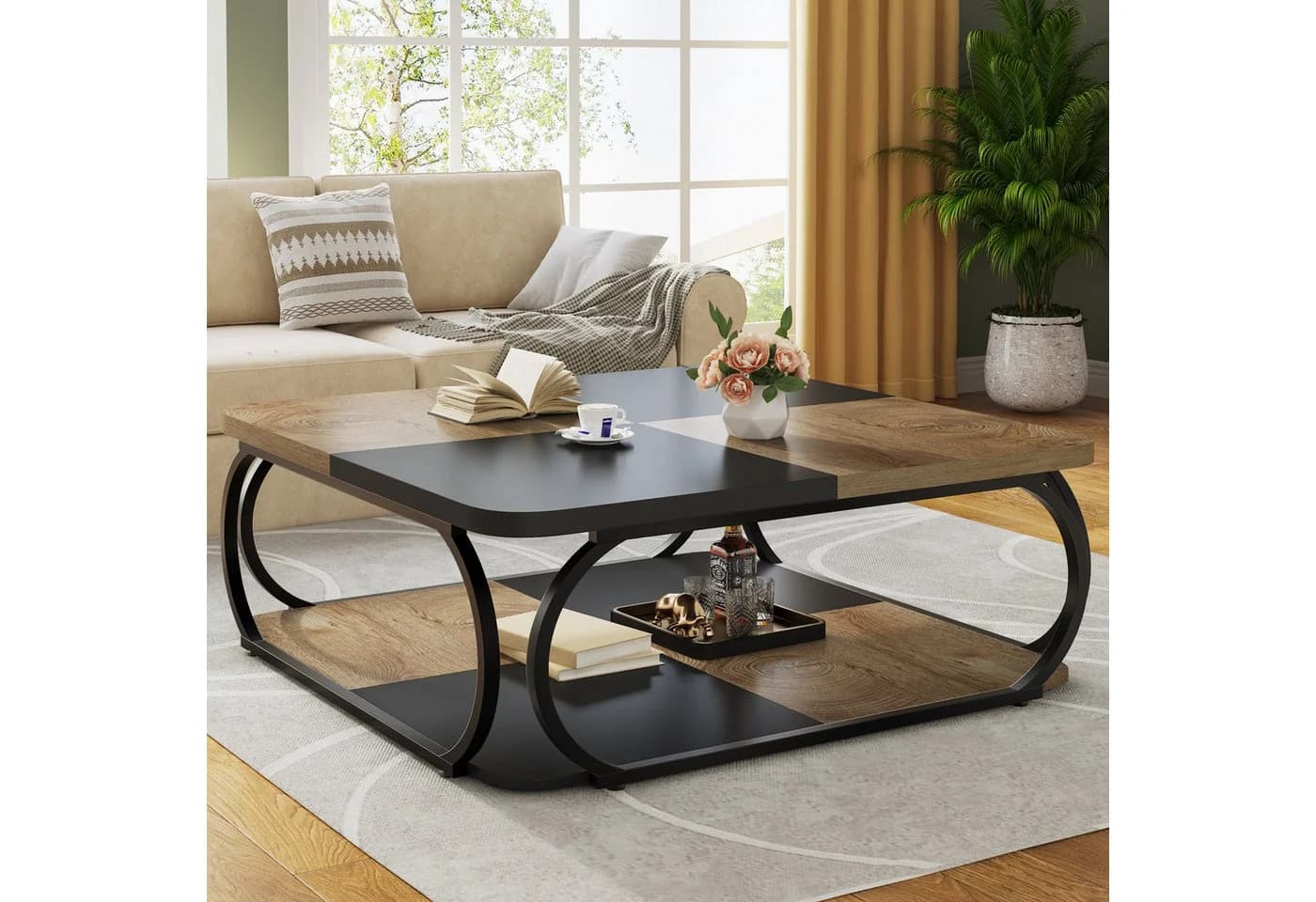 Tribesigns Couchtisch 100x100x50 cm Quadratisch Landhausstil - Bild 5