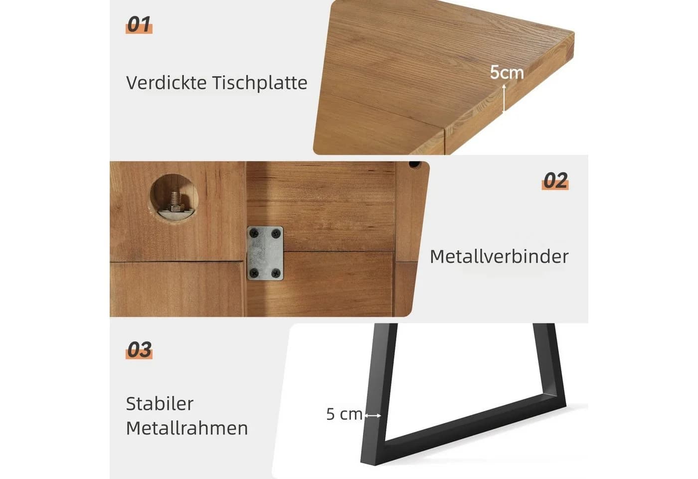 Tribesigns Esstisch 160 cm rechteckig braun/schwarz mit Metallbeinen - Bild 5