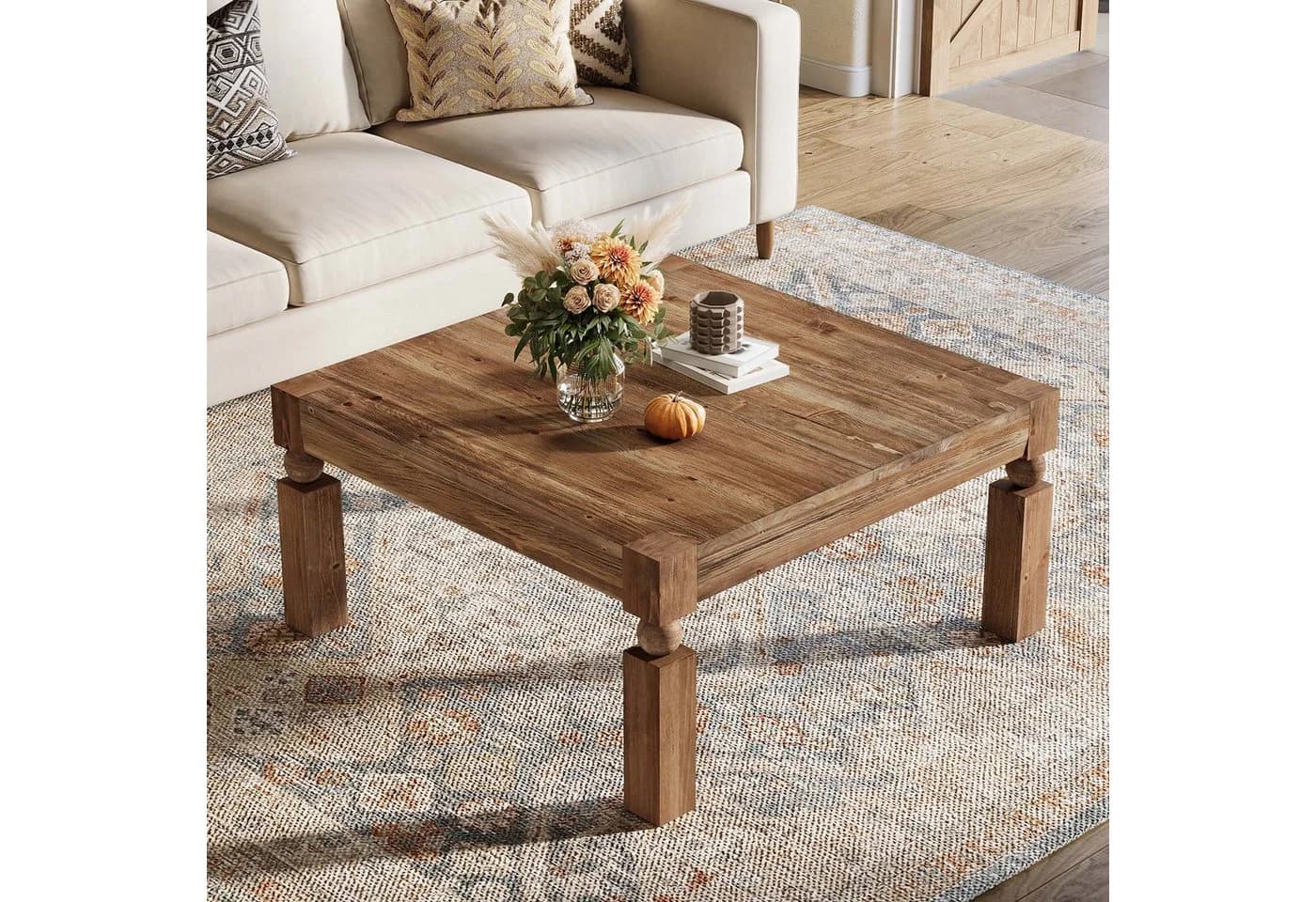 Tribesigns Couchtisch 100cm Landhausstil Massivholz