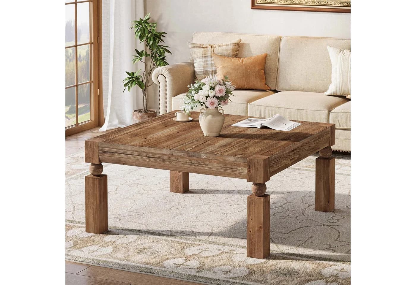 Tribesigns Couchtisch 100cm Landhausstil Massivholz - Bild 2