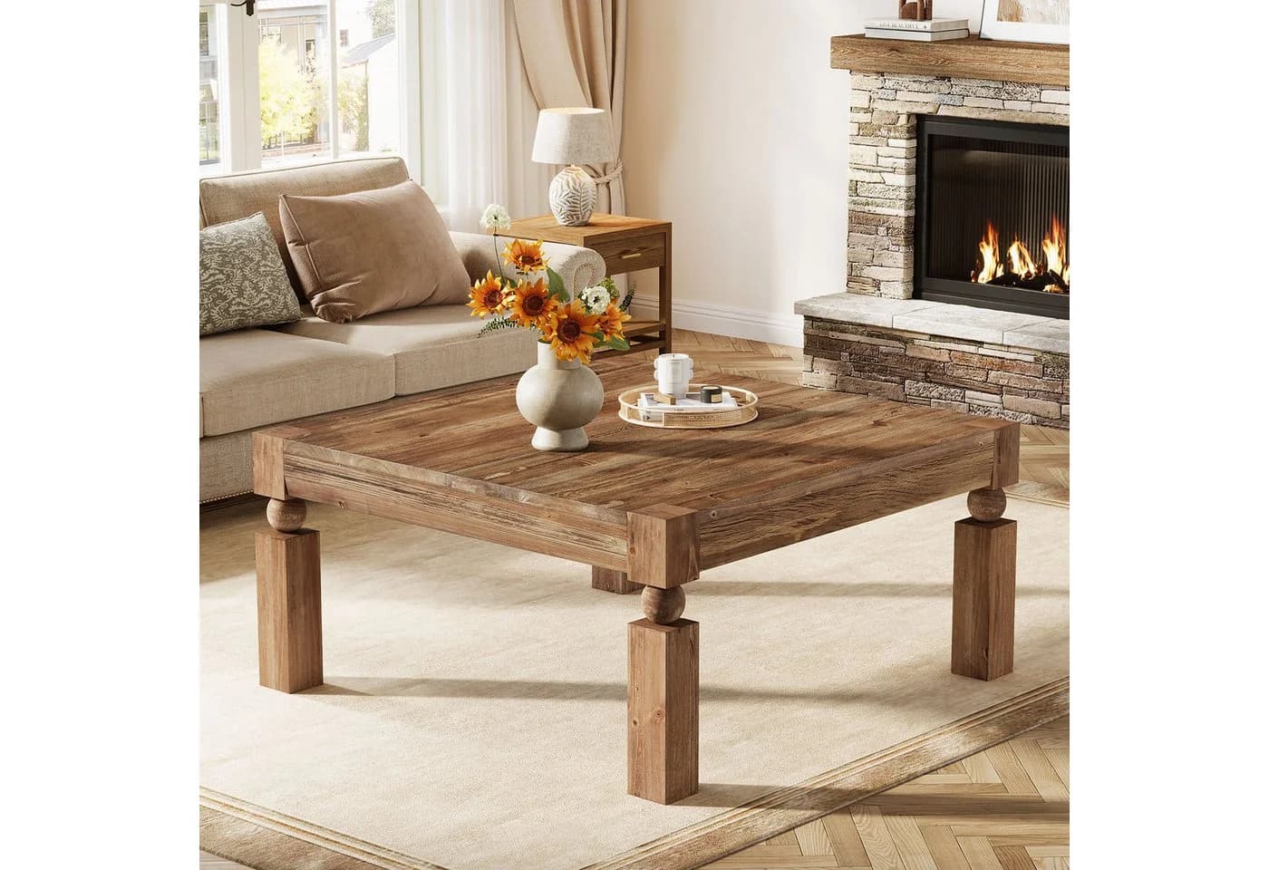 Tribesigns Couchtisch 100cm Landhausstil Massivholz - Bild 3