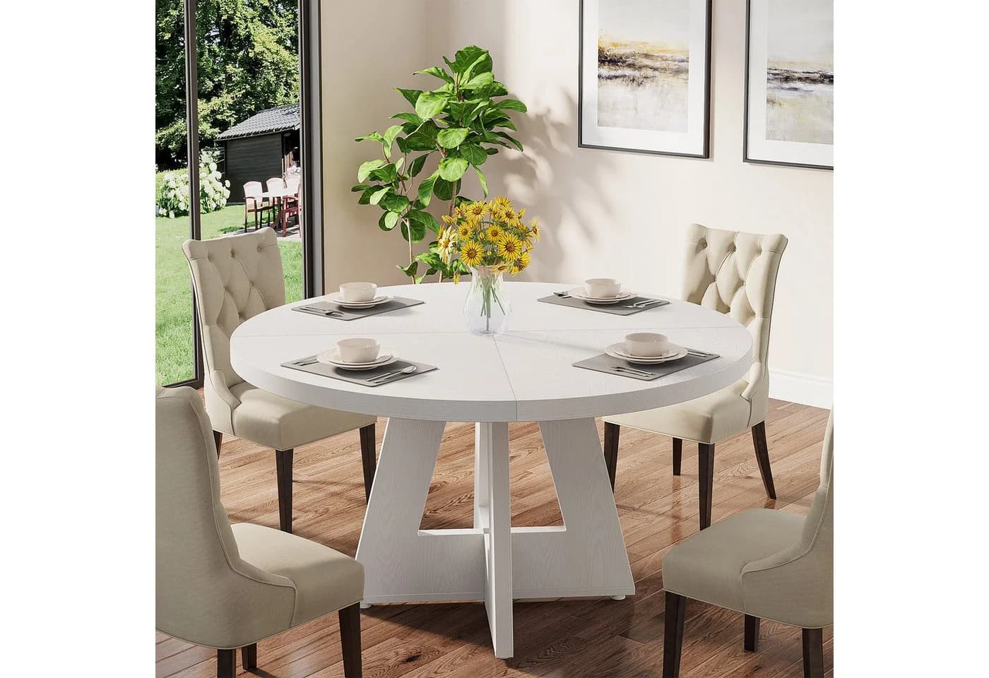 Tribesigns Runder Esstisch 120 cm Küchentisch Modern Weiß - Bild 4