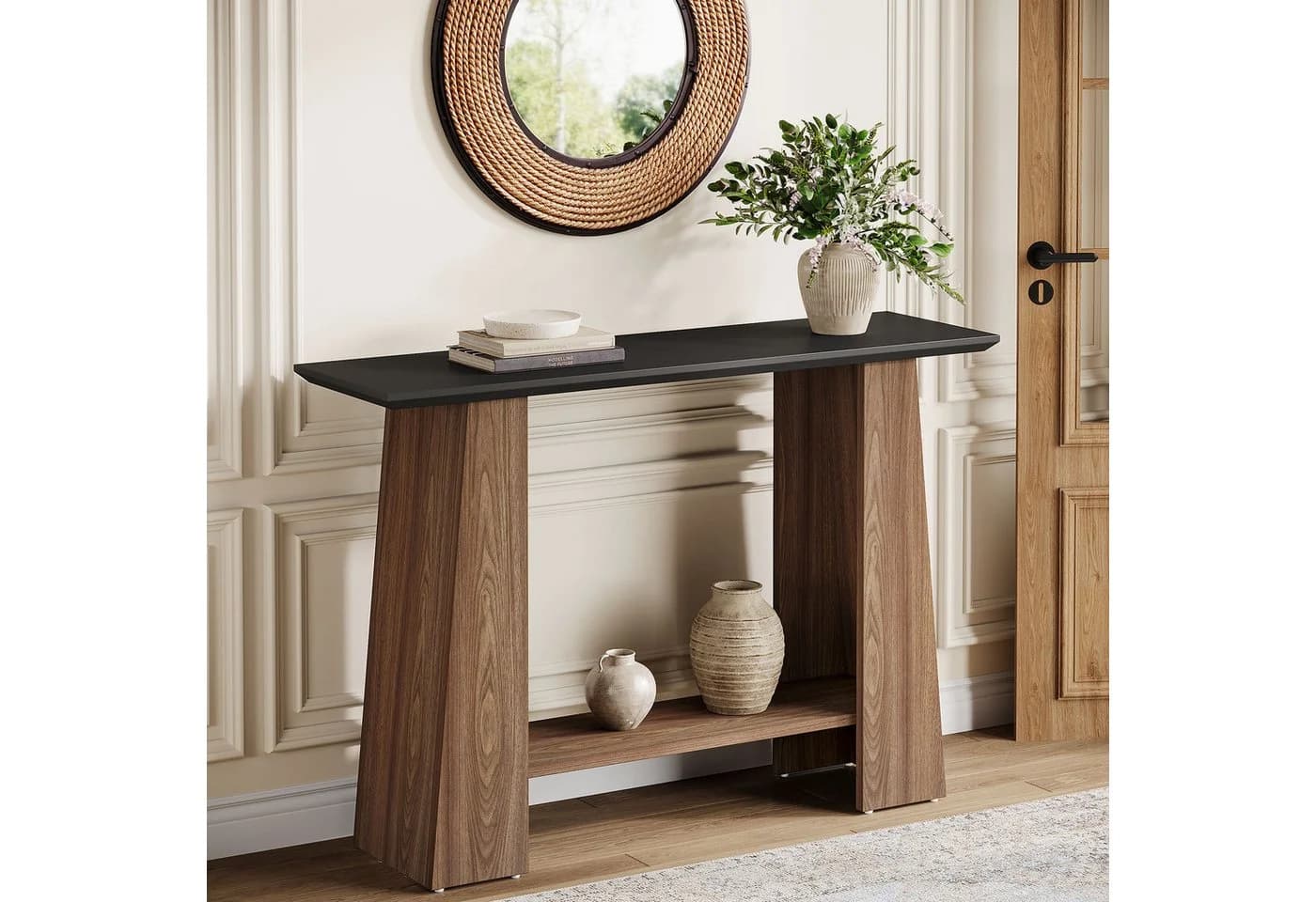Tribesigns Konsolentisch Mid-Century Schwarz/Nussbaum mit Ablagefach - Bild 2