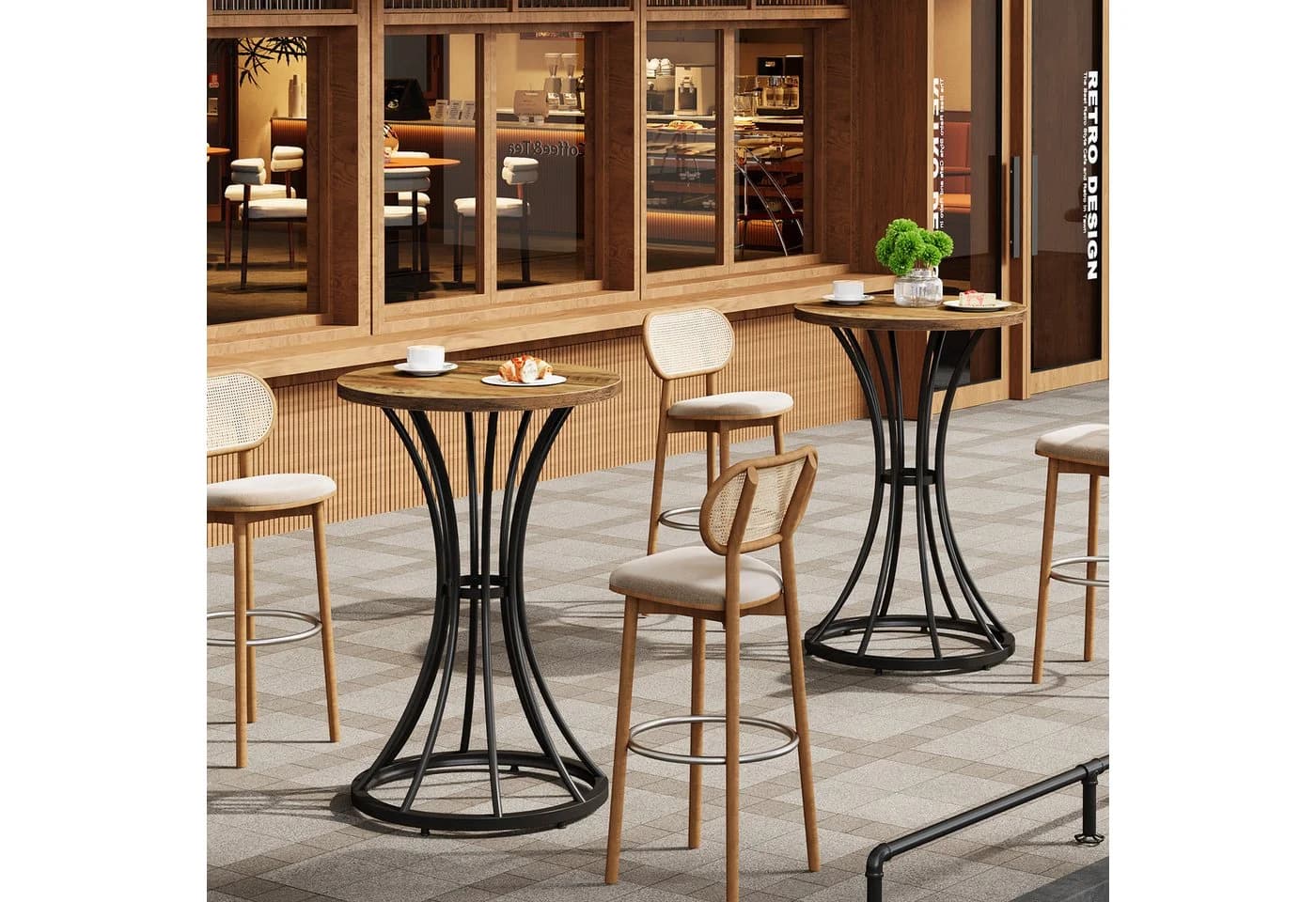 Tribesigns Bartisch Rund Braun/Schwarz Metallfuß - Bild 5