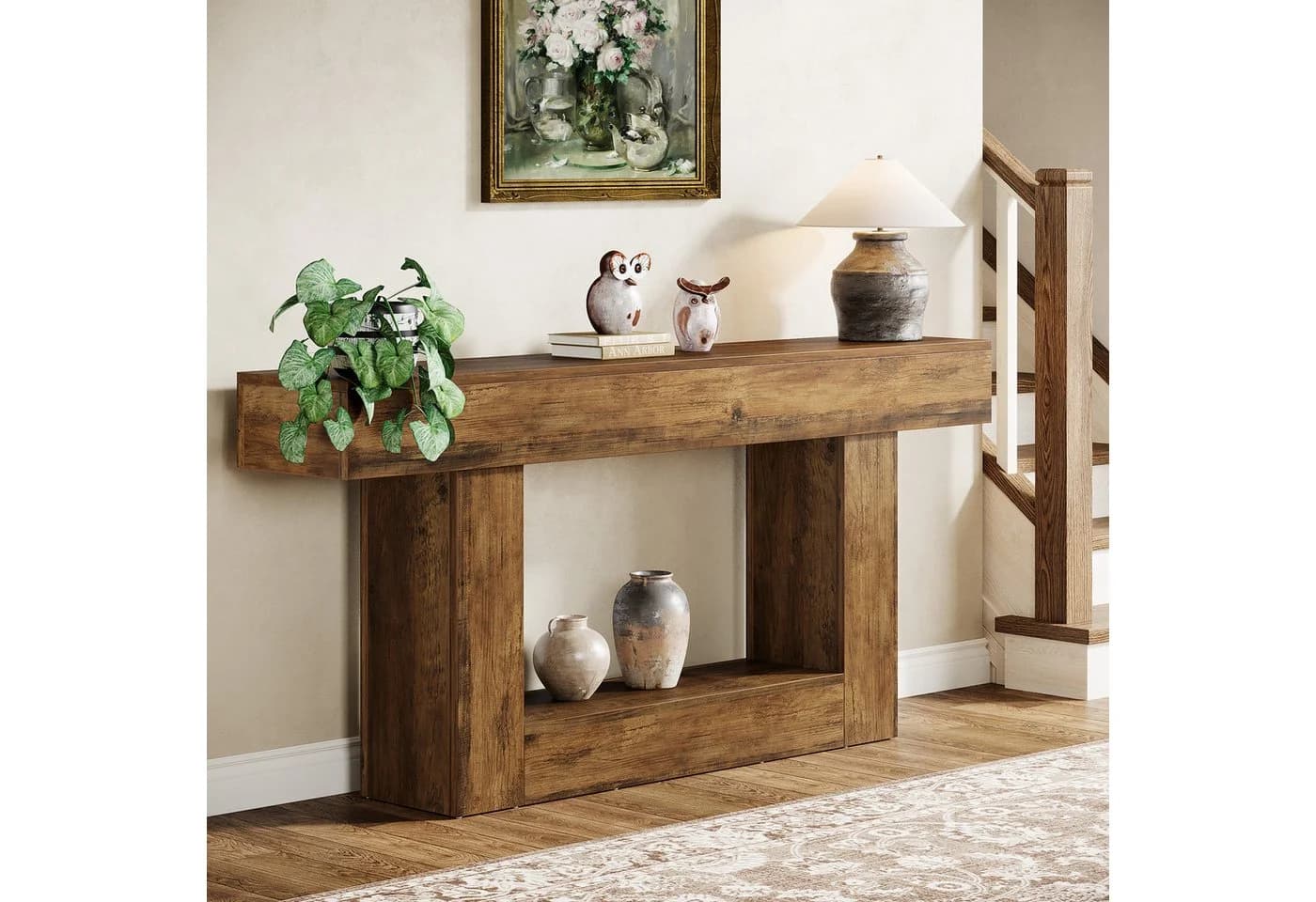 Tribesigns Konsolentisch 160 cm Landhausstil Braun U-förmige Basis