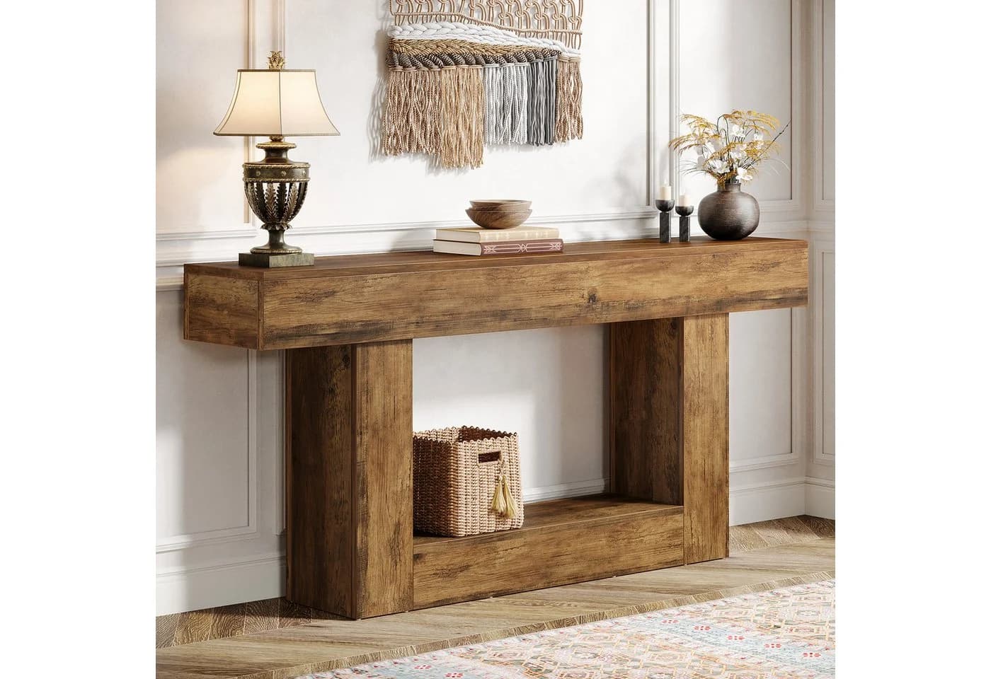 Tribesigns Konsolentisch 160 cm Landhausstil Braun U-förmige Basis - Bild 2