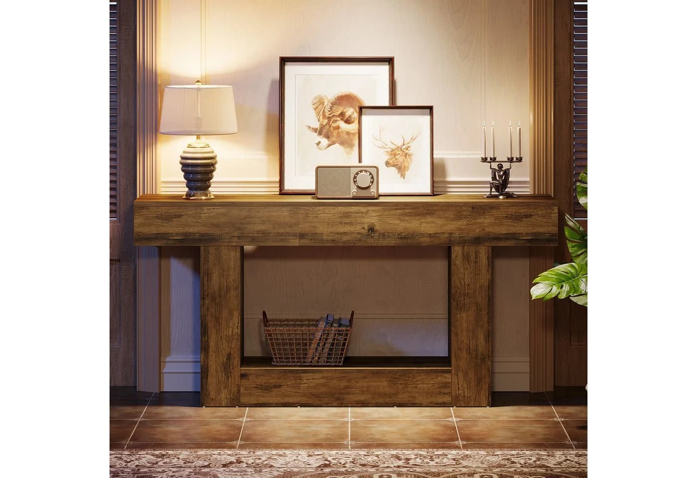Tribesigns Konsolentisch 160 cm Landhausstil Braun U-förmige Basis - Bild 3