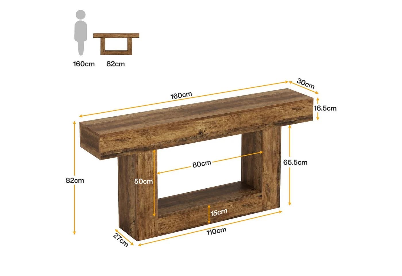 Tribesigns Konsolentisch 160 cm Landhausstil Braun U-förmige Basis - Bild 5