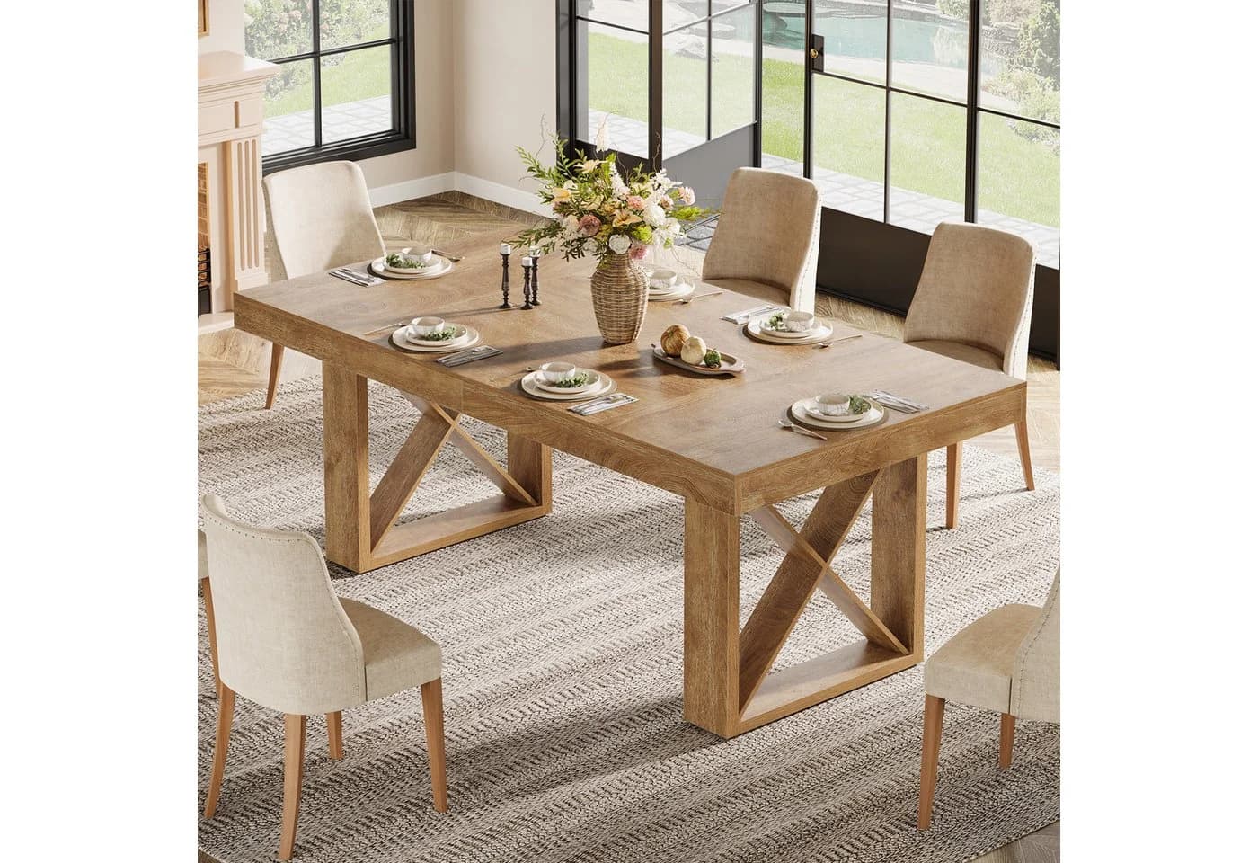 Tribesigns Esstisch 160 cm braun Landhaus-Design für 4-6 Personen