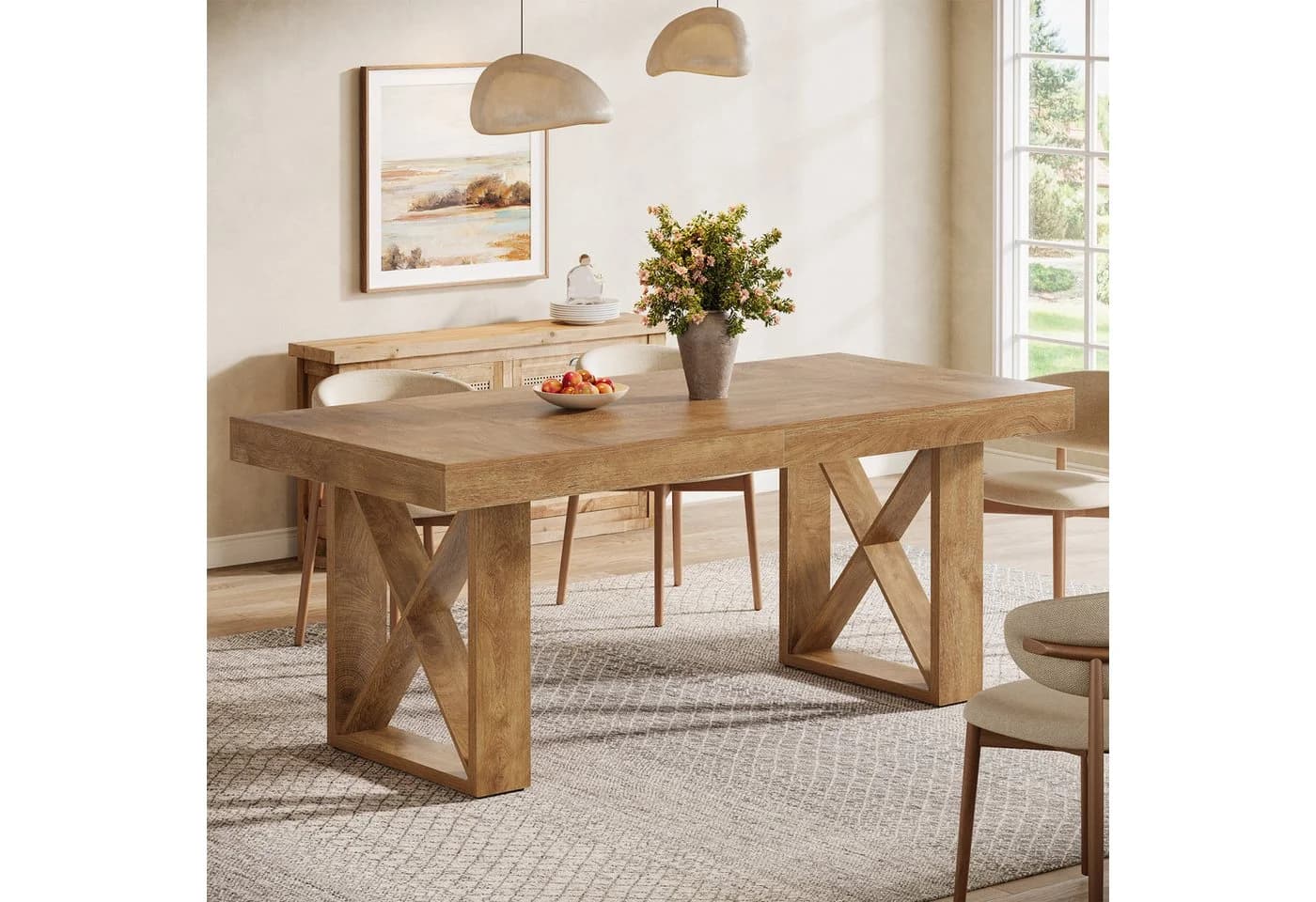 Tribesigns Esstisch 160 cm braun Landhaus-Design für 4-6 Personen - Bild 2